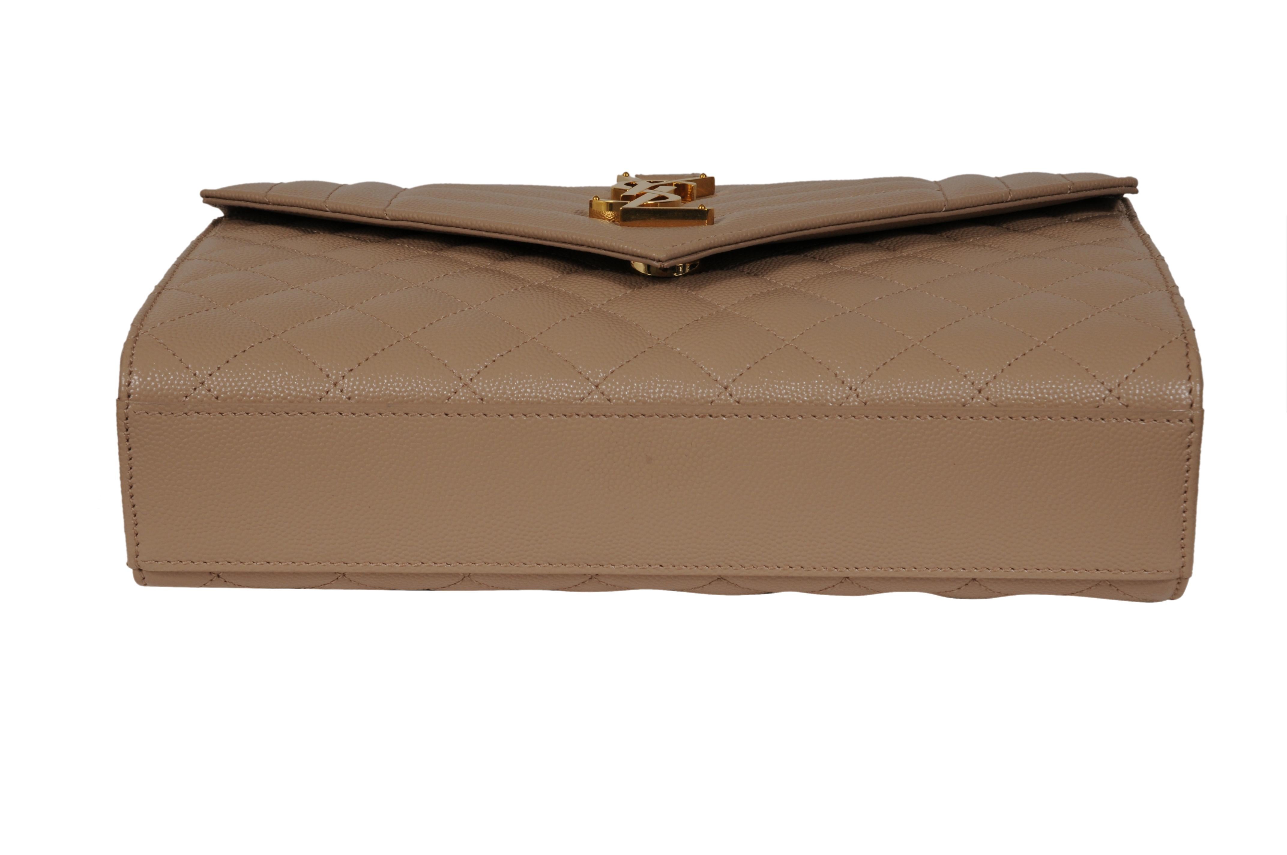 Saint Laurent Womens Envelope Medium Gesteppte Strukturierte Leder Umhängetasche Beige im Angebot 6
