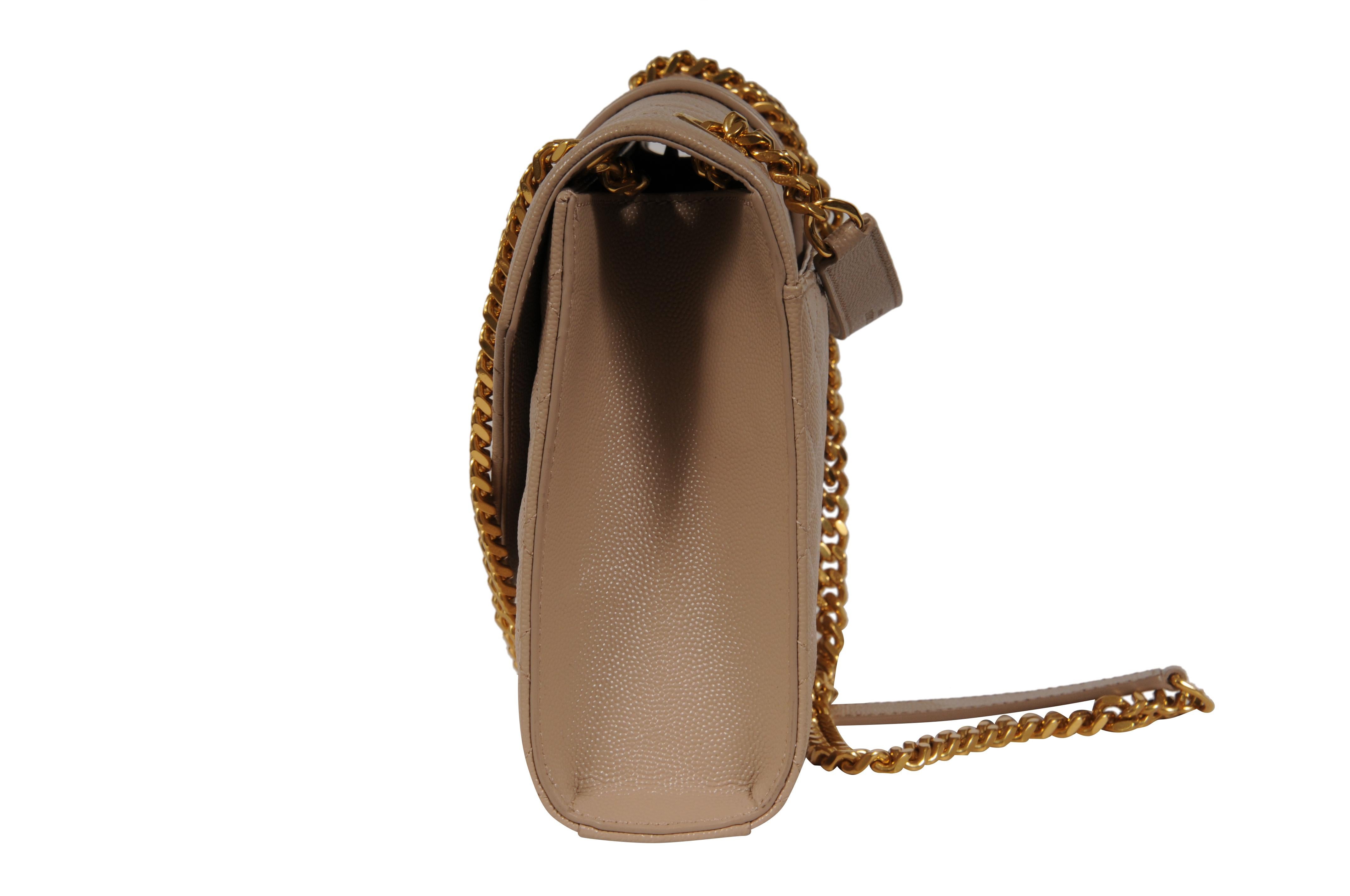 Saint Laurent Womens Envelope Medium Gesteppte Strukturierte Leder Umhängetasche Beige Damen im Angebot