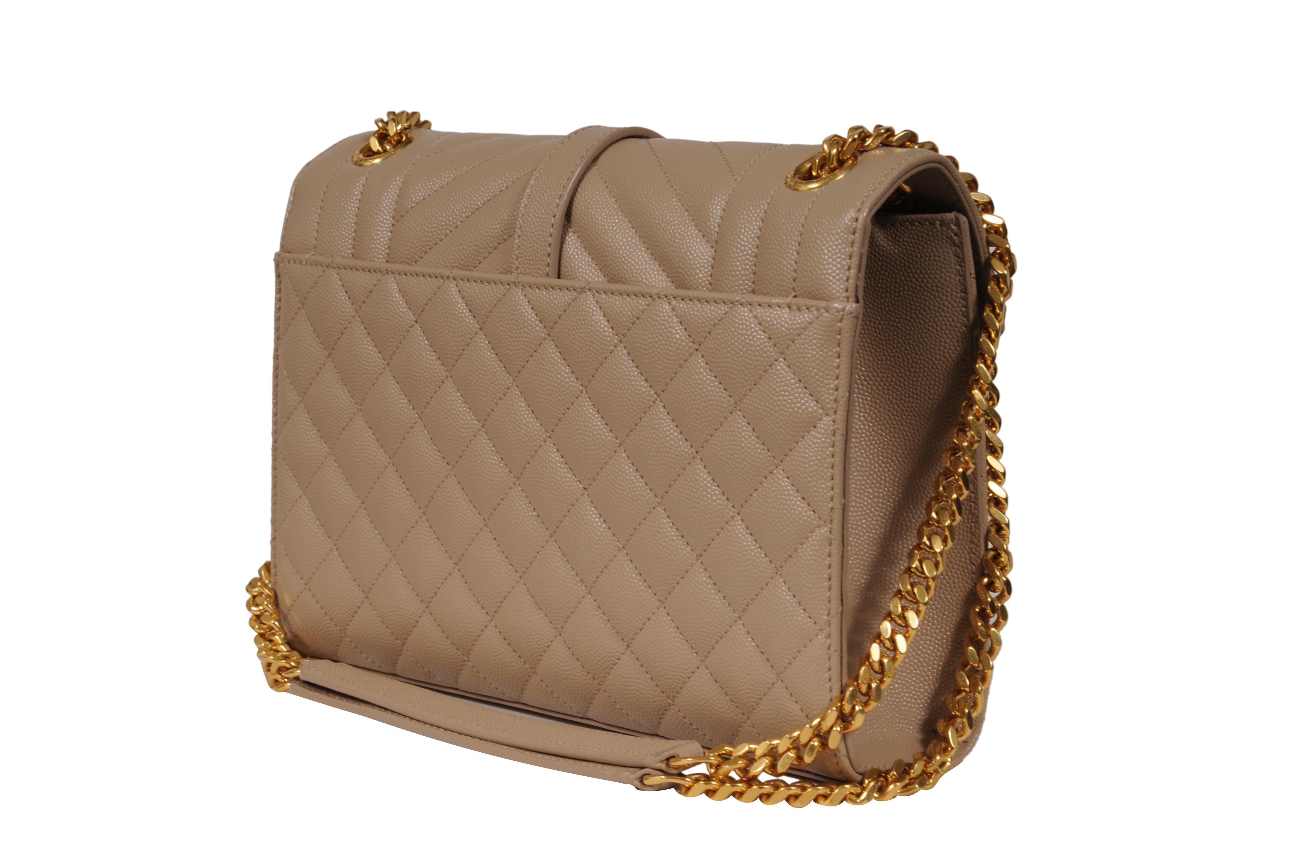 Saint Laurent Womens Envelope Medium Gesteppte Strukturierte Leder Umhängetasche Beige im Angebot 3