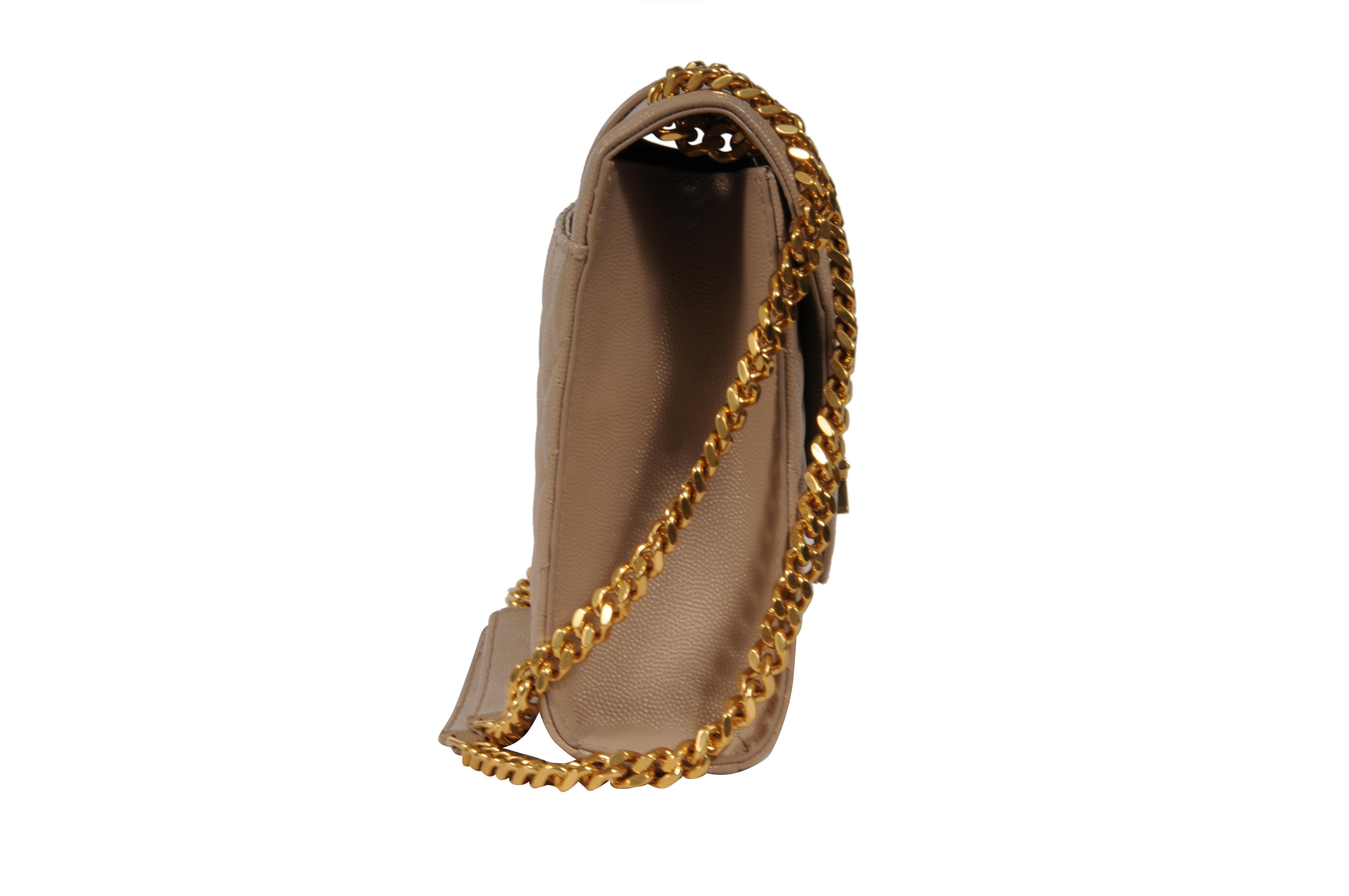 Saint Laurent Womens Envelope Medium Gesteppte Strukturierte Leder Umhängetasche Beige im Angebot 4