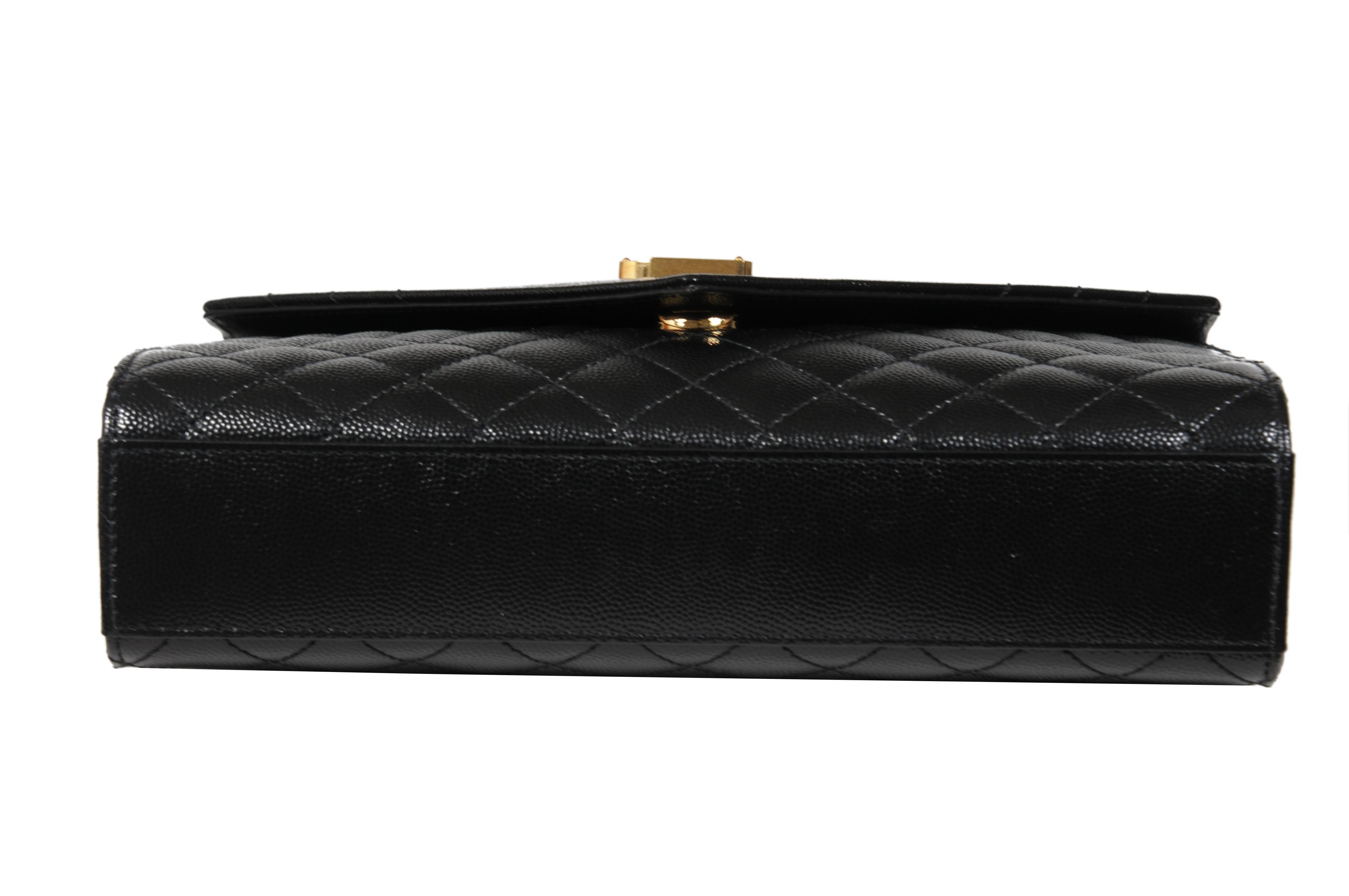 Saint Laurent Womens Envelope Medium Gesteppte Strukturierte Leder Umhängetasche Schwarz im Angebot 6