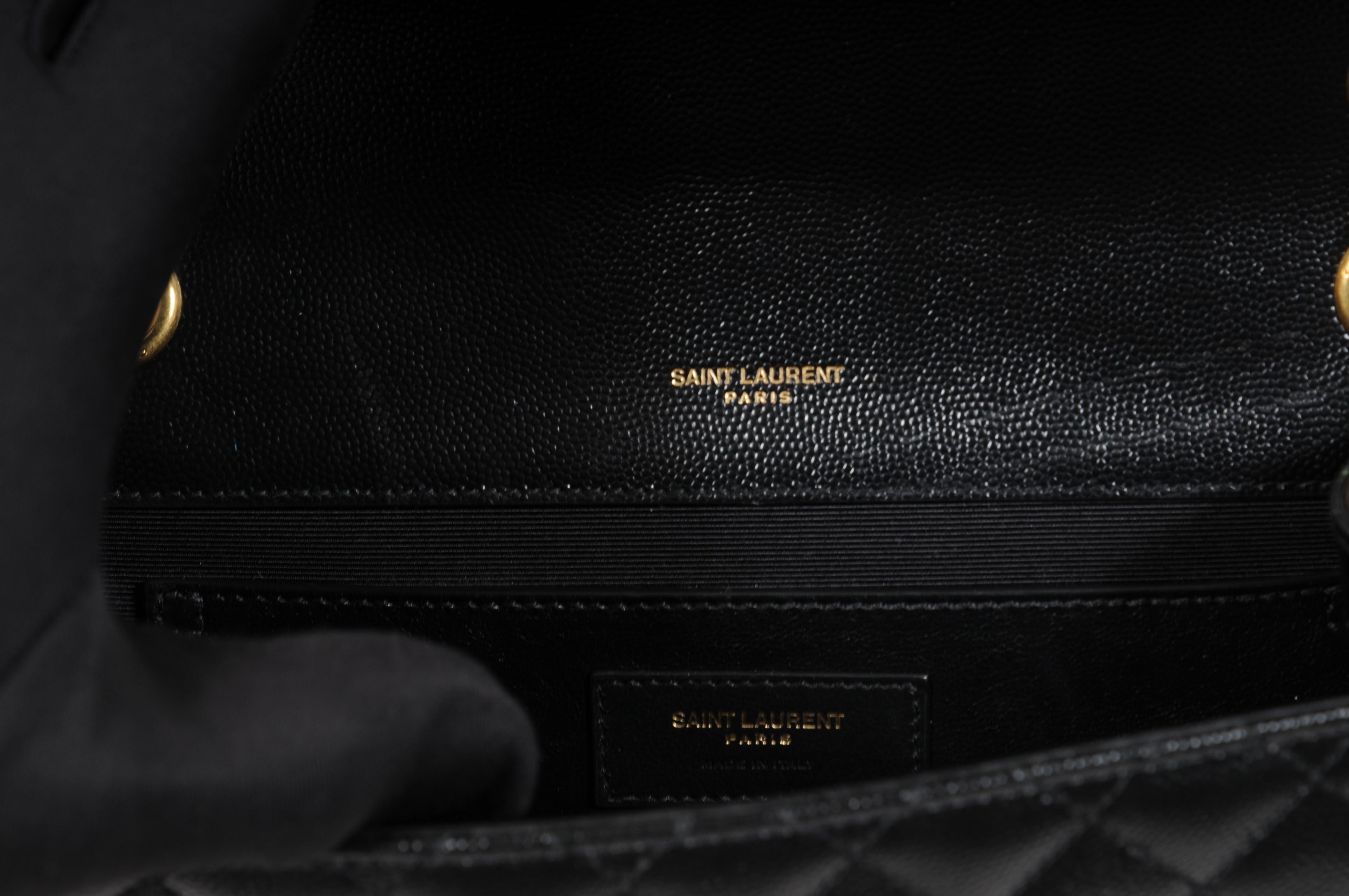 Saint Laurent Womens Envelope Medium Gesteppte Strukturierte Leder Umhängetasche Schwarz im Angebot 12