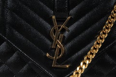 Saint Laurent Womens Envelope Medium Quilted Textured Leather Shoulder Bag Black