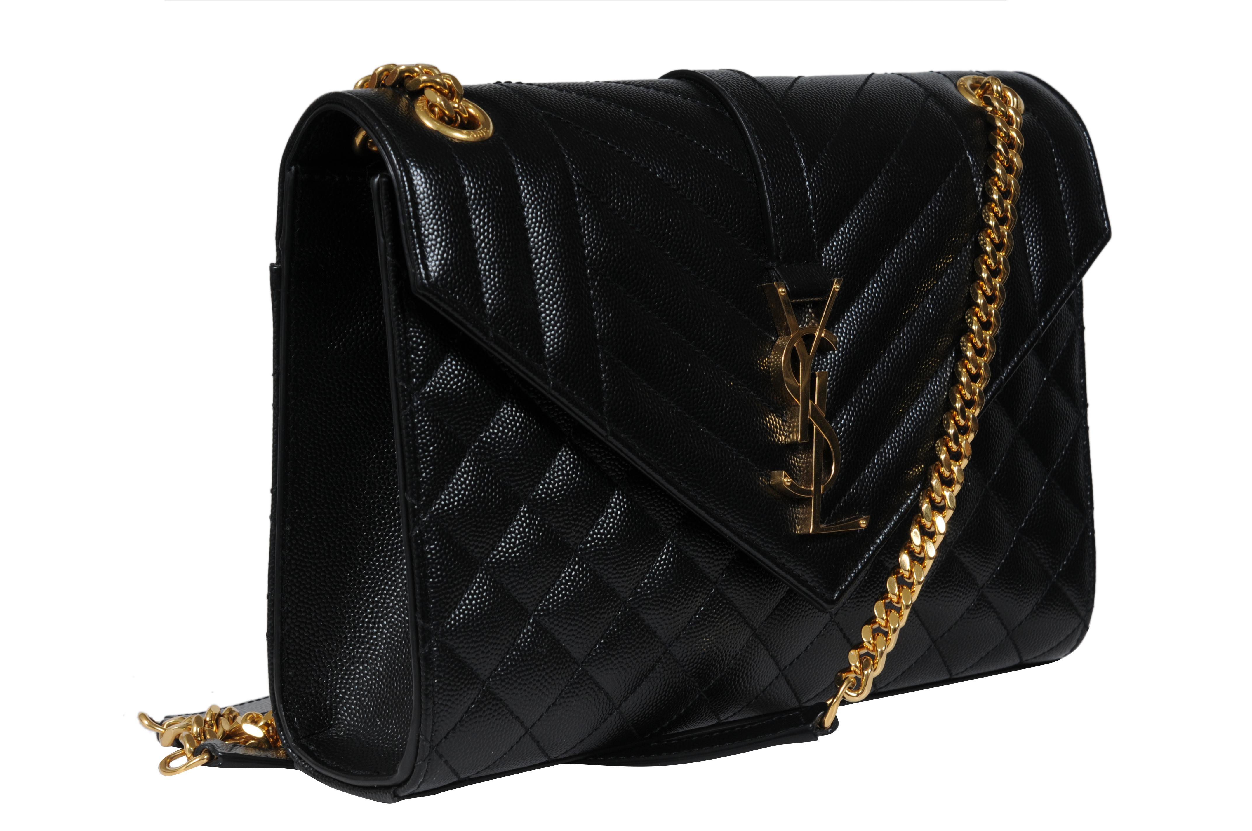 Saint Laurent Womens Envelope Medium Gesteppte Strukturierte Leder Umhängetasche Schwarz im Zustand „Neu“ im Angebot in North Miami, FL