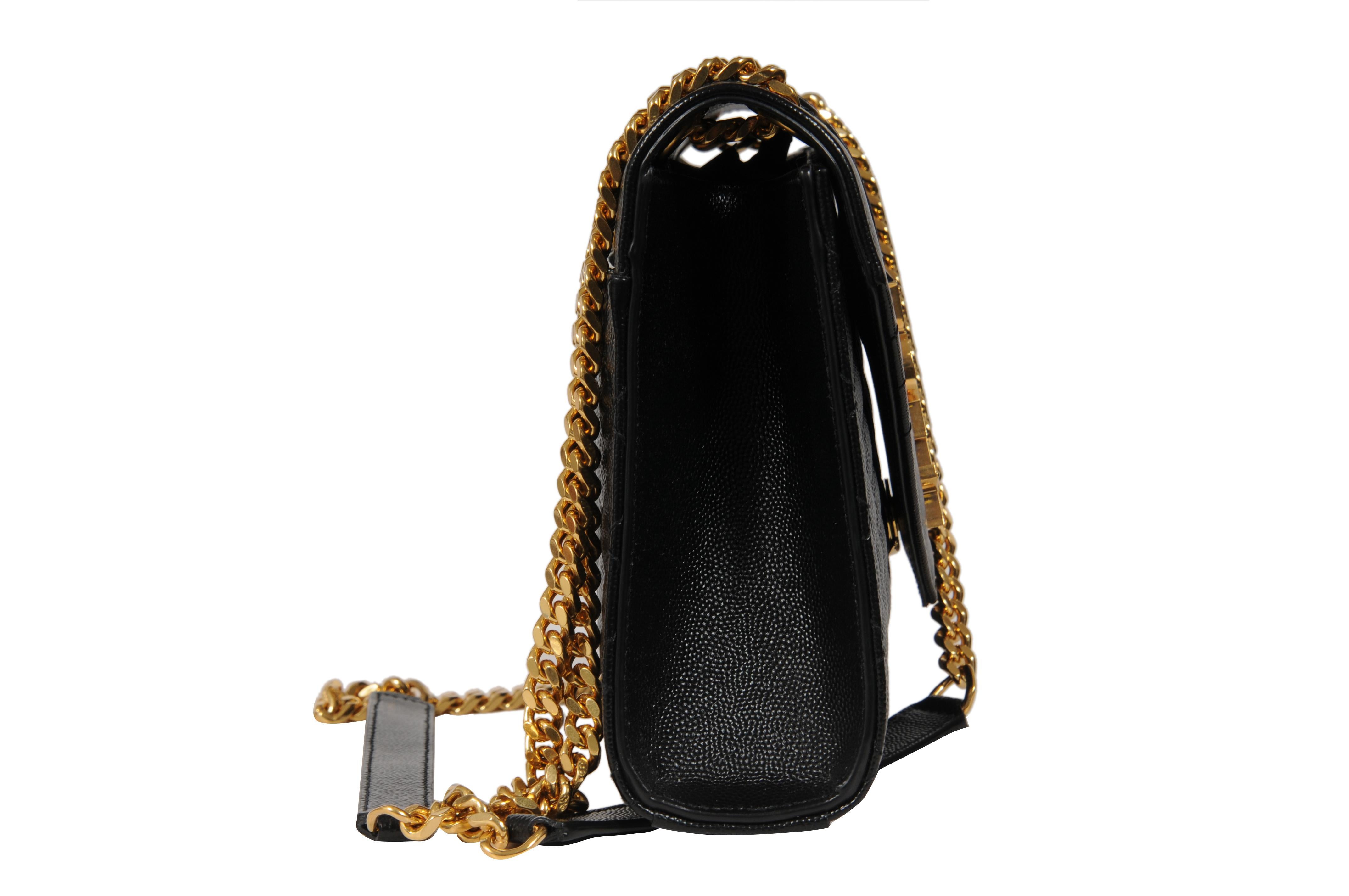 Saint Laurent Womens Envelope Medium Gesteppte Strukturierte Leder Umhängetasche Schwarz Damen im Angebot