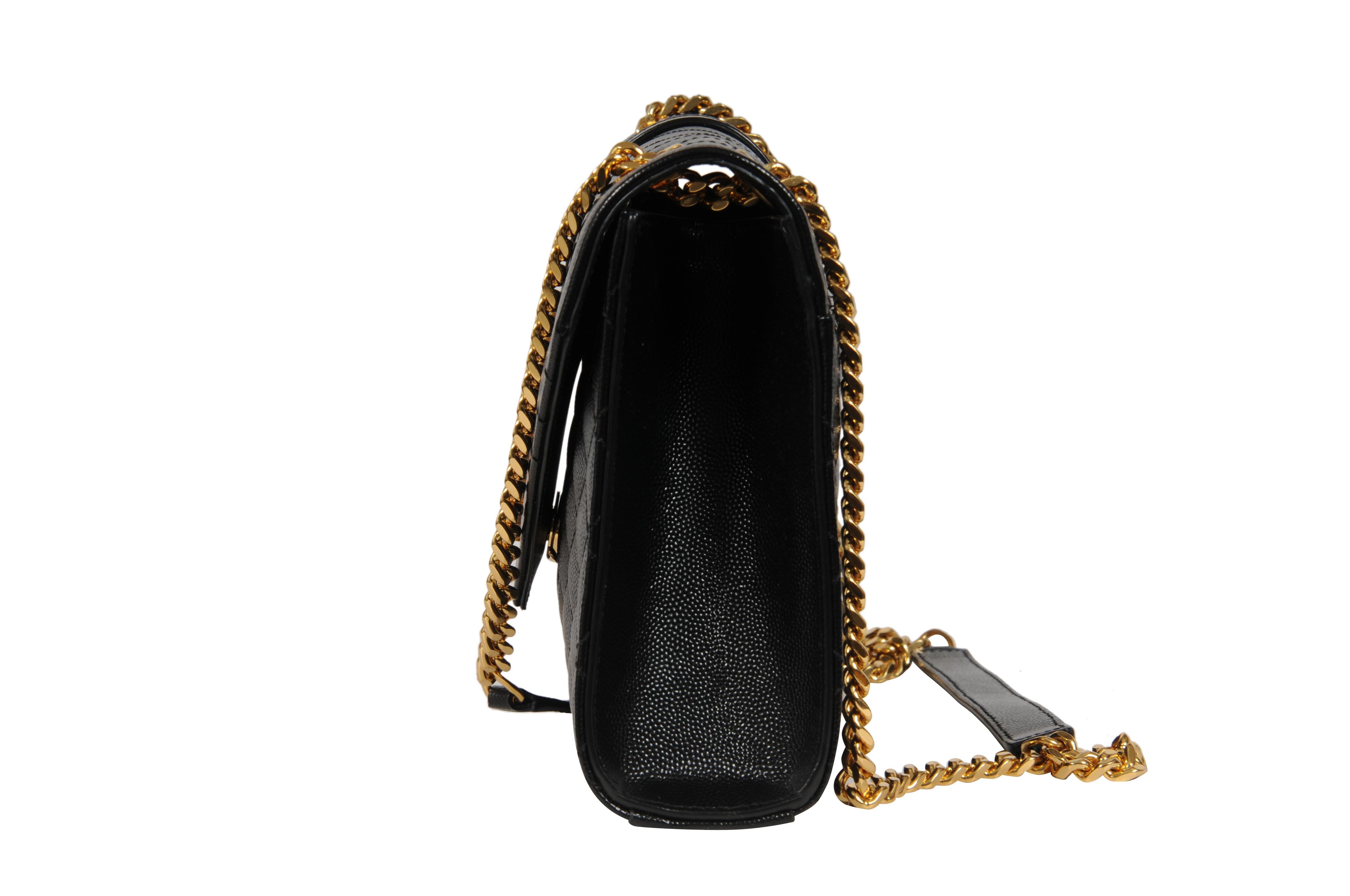 Saint Laurent Womens Envelope Medium Gesteppte Strukturierte Leder Umhängetasche Schwarz im Angebot 4