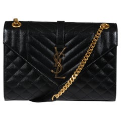 Saint Laurent Womens Envelope Medium Quilted Textured Leather Shoulder Bag Black