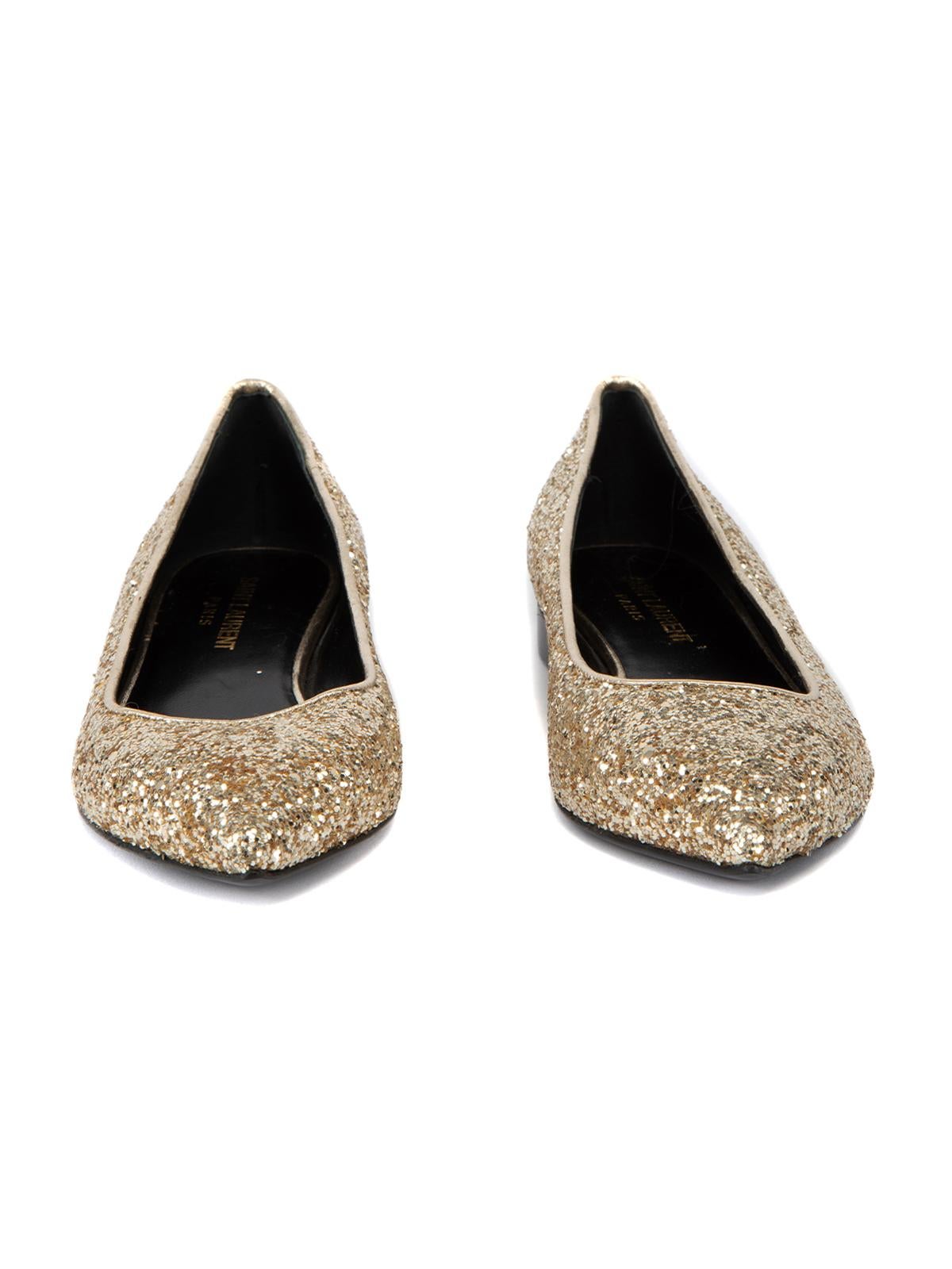 Saint Laurent Women's Gold Glitter Pointed Flats In New Condition In London, GB