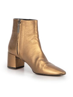 Saint Laurent Women's Gold Leather Pointed Toe Metallic Ankle Boots