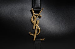 Saint Laurent Womens LE 5 A 7 Shoulder Bag Smooth Leather Black Gold YSL Logo