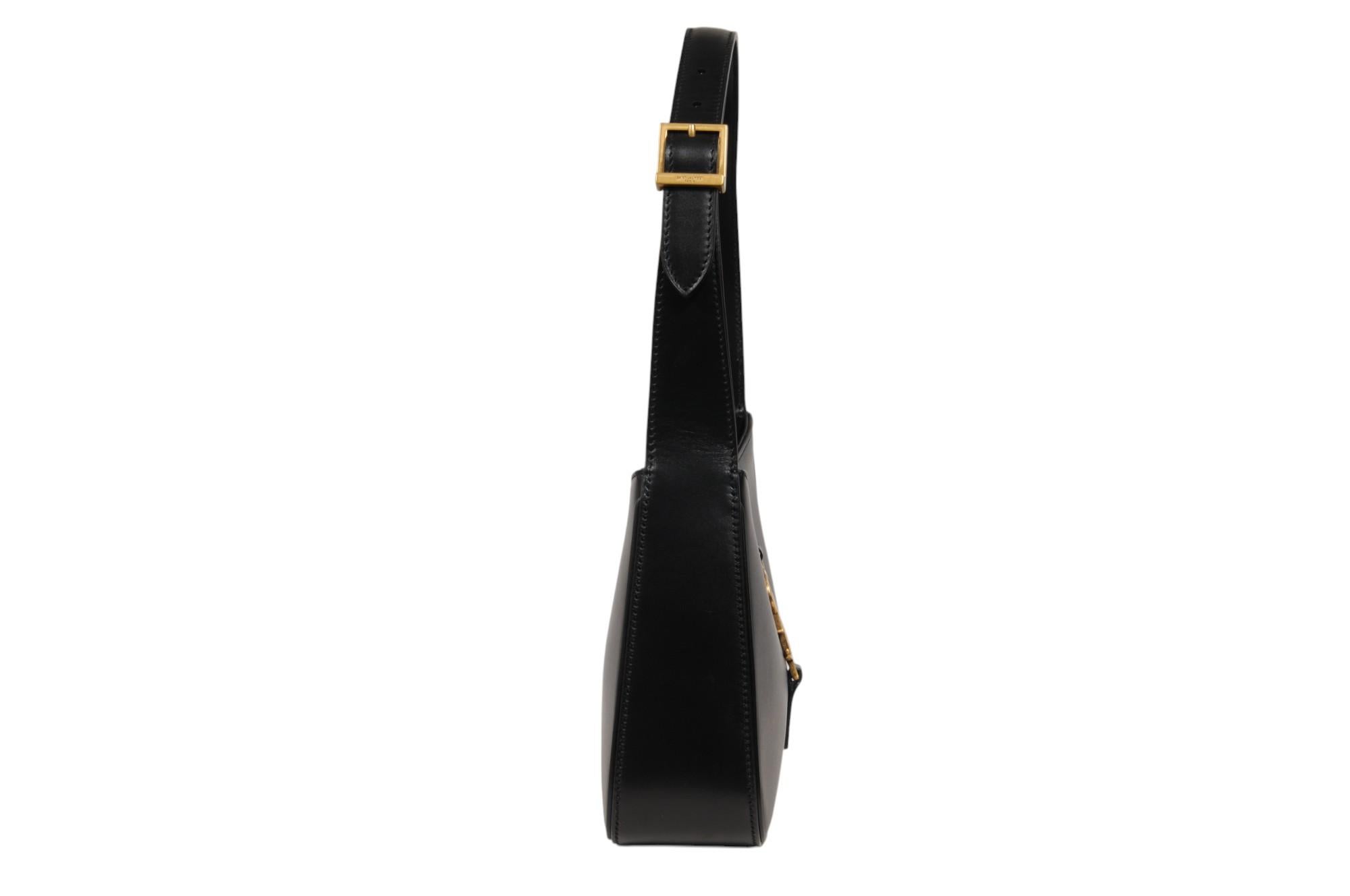 Saint Laurent Womens LE 5 A 7 Borsa a tracolla in pelle liscia nera Oro Logo YSL in vendita 3