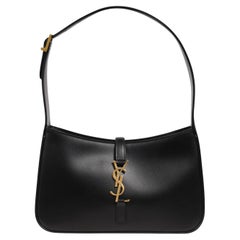 Saint Laurent Womens LE 5 A 7 Borsa a tracolla in pelle liscia nera Oro Logo YSL