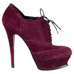 Saint Laurent Donna, Tacchi con plateau traforato in pelle scamosciata viola, Up & Up