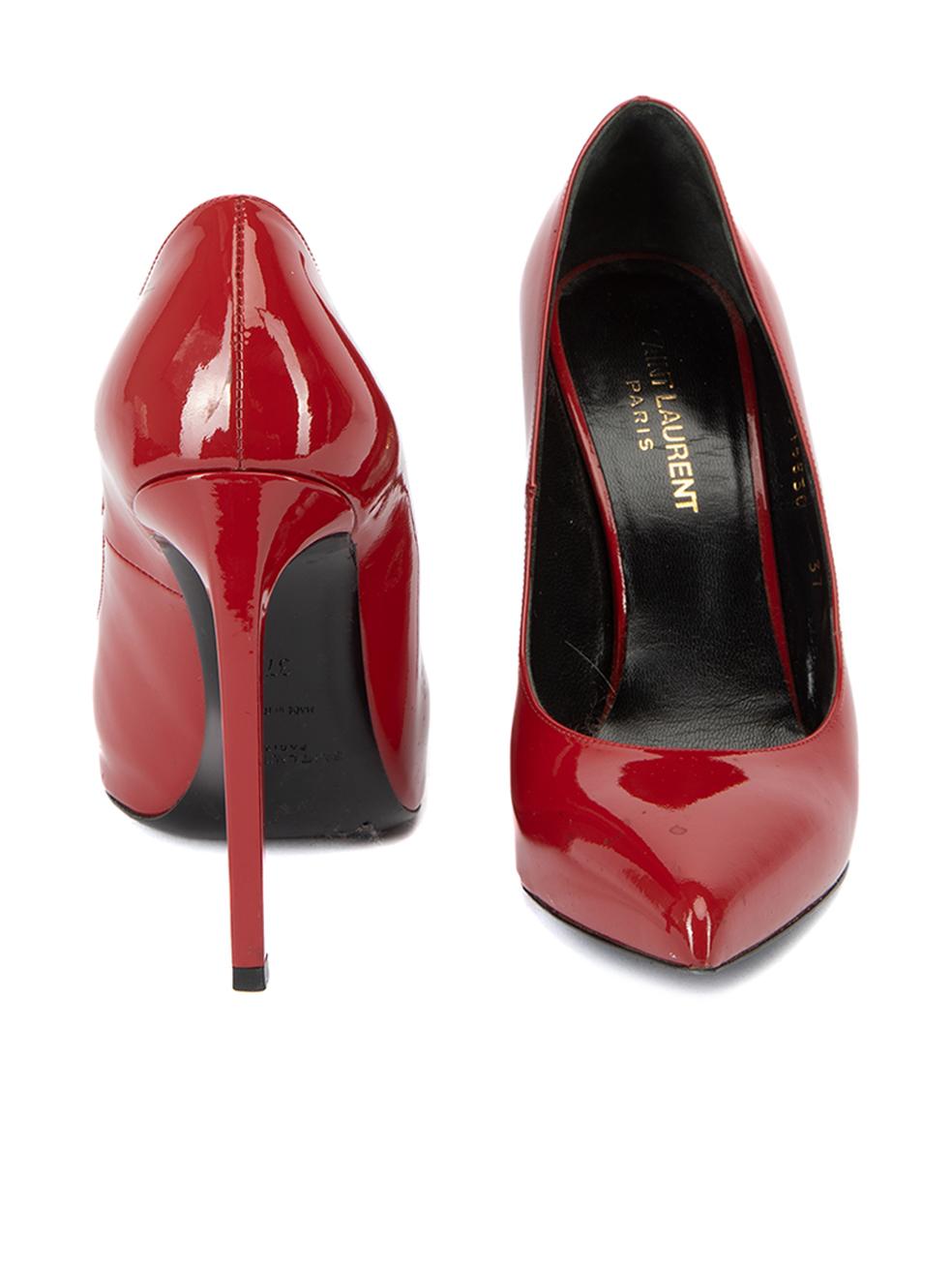 Saint Laurent Women's Red Patent Leather Pointed Toe Pumps For Sale at 1stDibs
