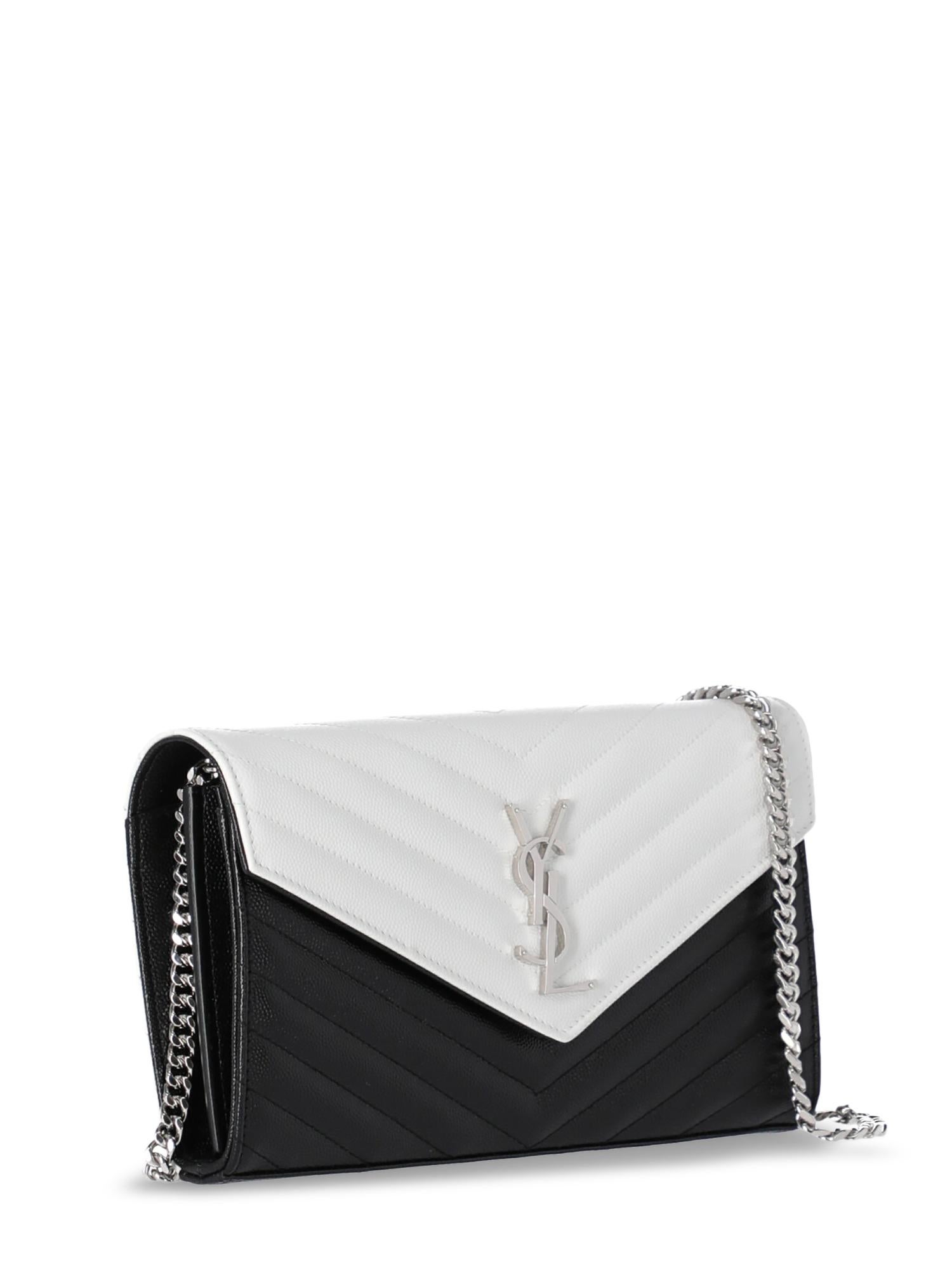 Gray Saint Laurent Women's Shoulder Bag Black/White Leather  For Sale