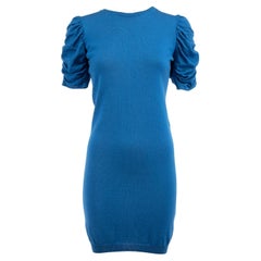 Saint Laurent Women's Yves Saint Laurent Blue Knitted Ruched Midi Dress