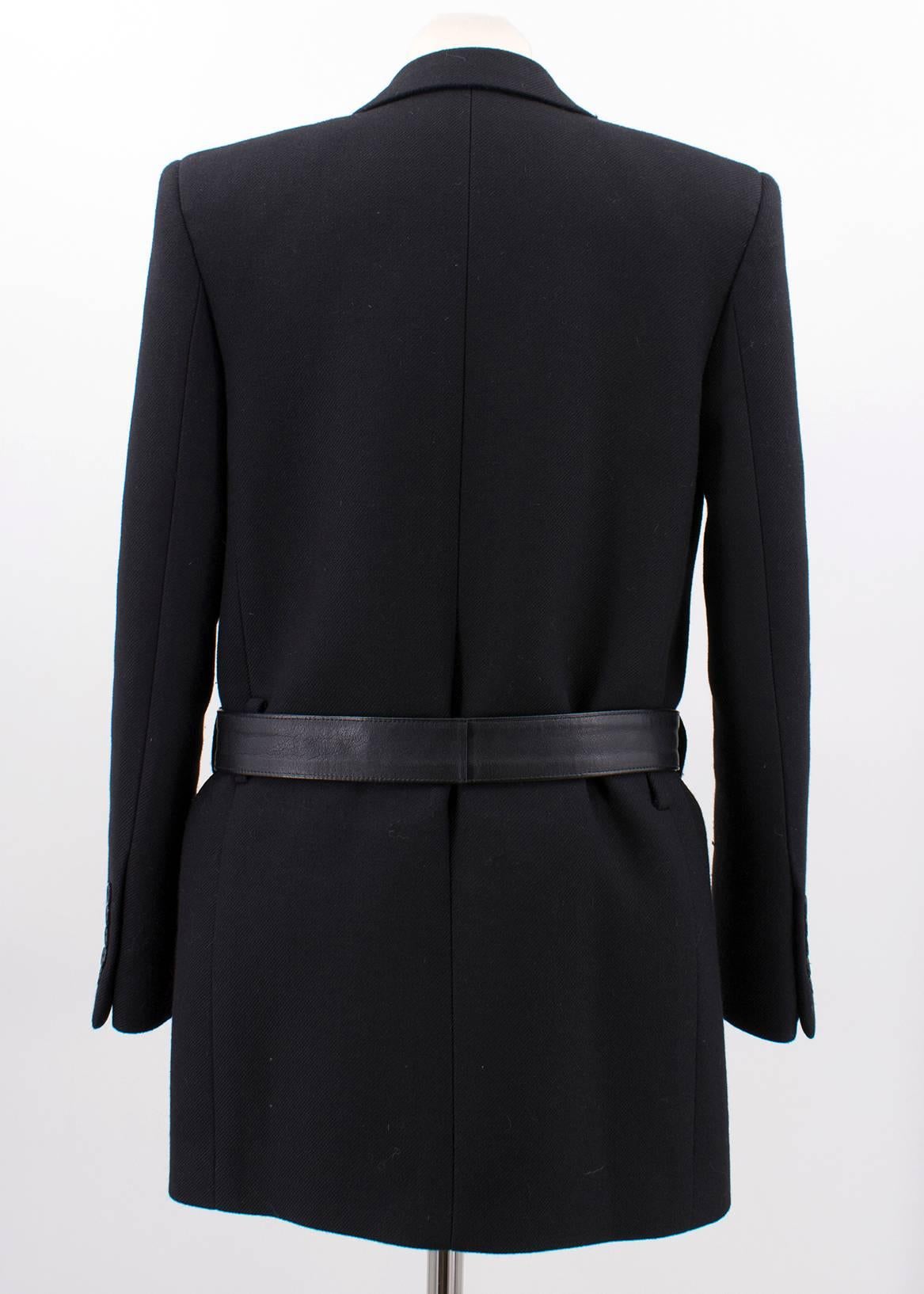Black Saint Laurent Wool Belted Coat - Size XS For Sale