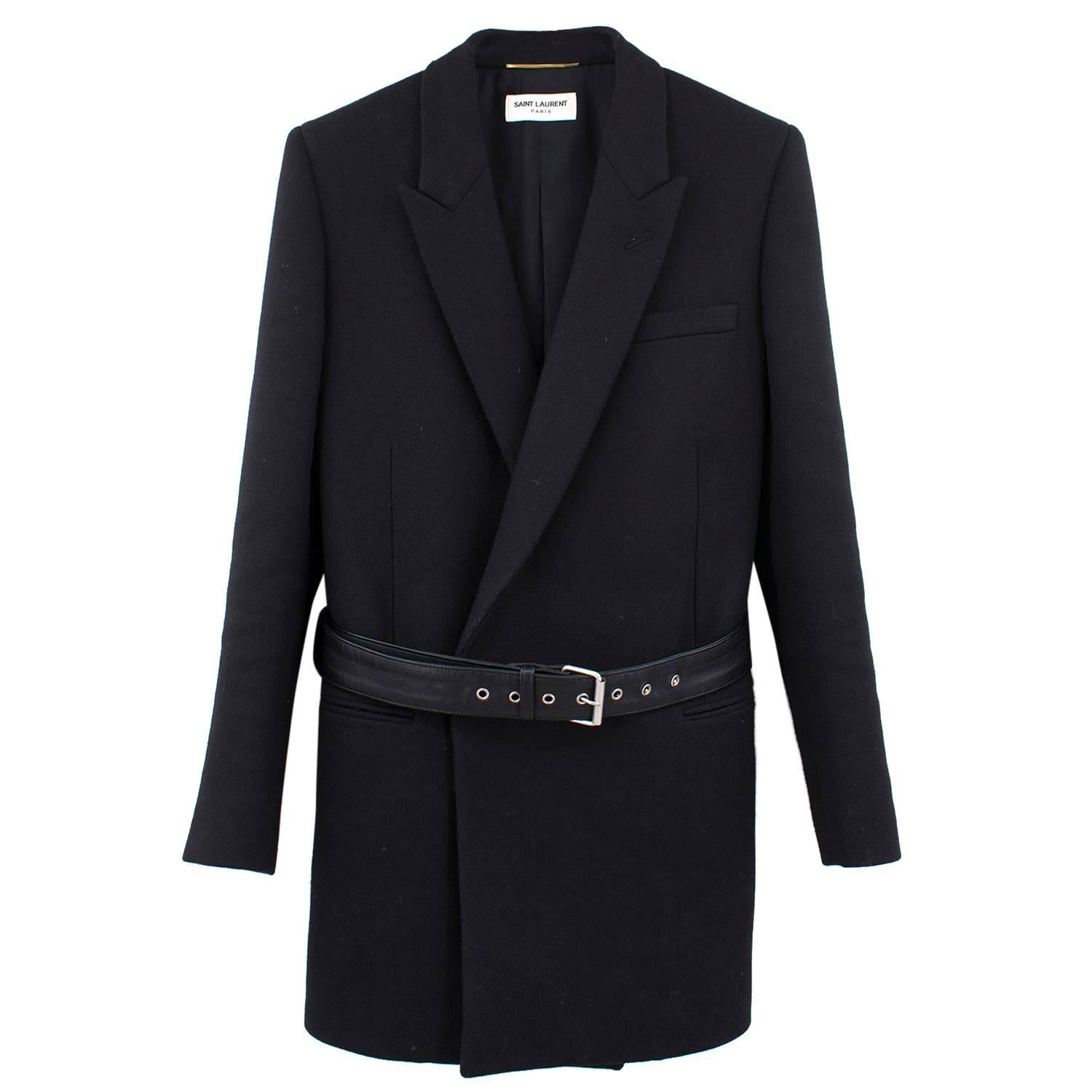 Saint Laurent Wool Belted Coat - Size XS In Excellent Condition For Sale In London, GB