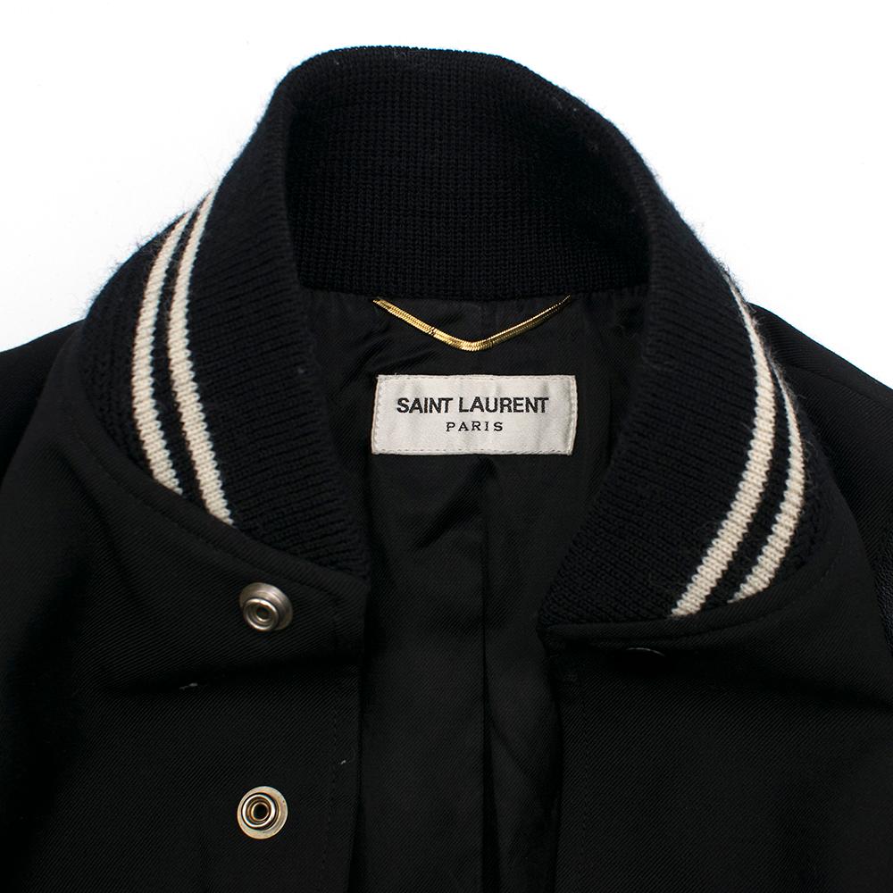 Women's Saint Laurent Wool Blend Leather Trim Teddy Bomber Jacket SIZE 34