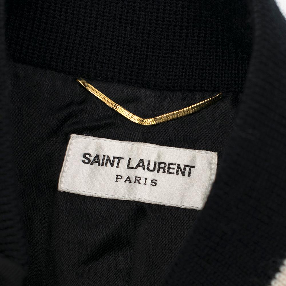 Black Saint Laurent Wool Blend Leather Trim Teddy Bomber Jacket SIZE 34