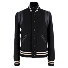 Saint Laurent Wool Blend Leather Trim Teddy Bomber Jacket SIZE 34