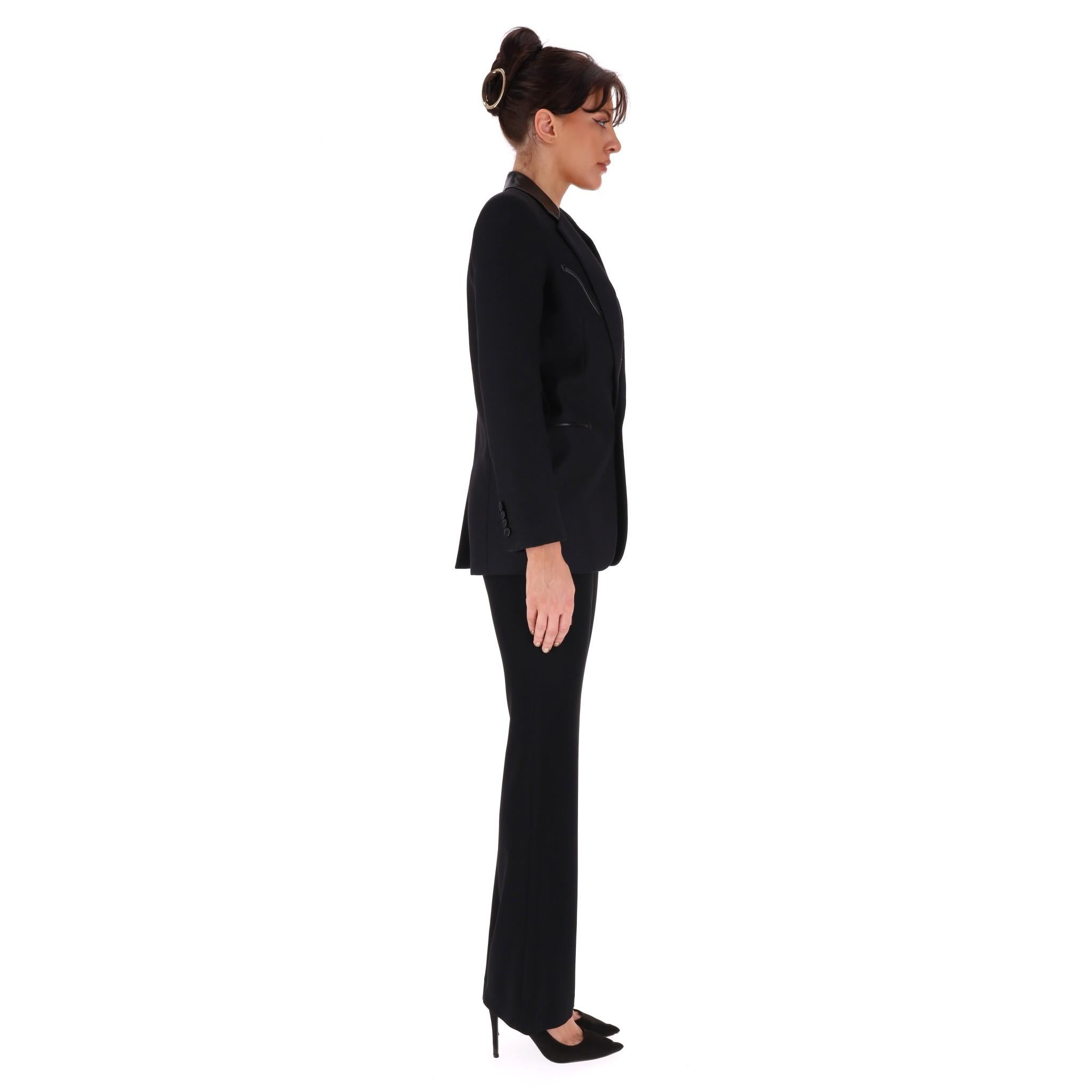 Nero Giacca in lana con finiture in pelle di Saint Laurent in vendita