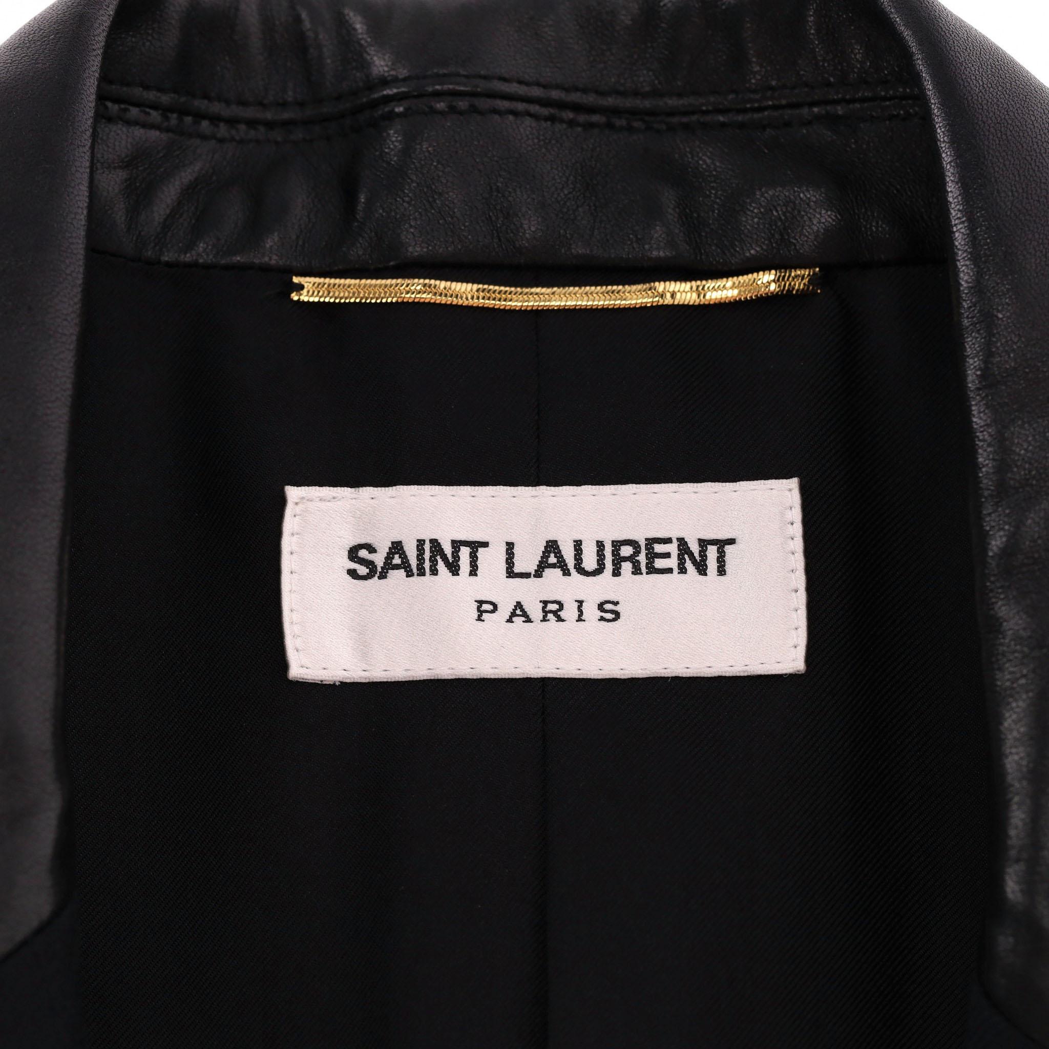 Giacca in lana con finiture in pelle di Saint Laurent in vendita 1