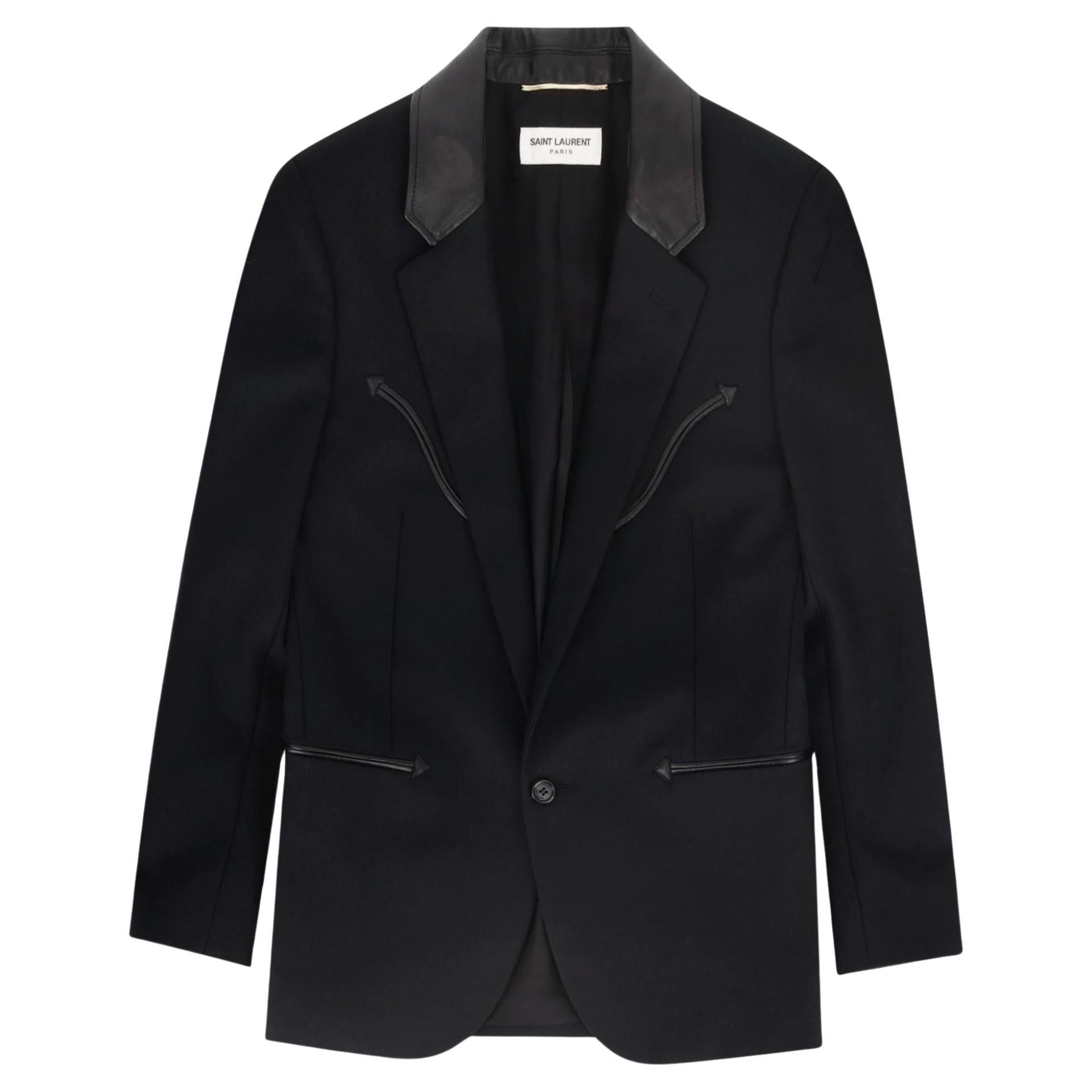 Giacca in lana con finiture in pelle di Saint Laurent