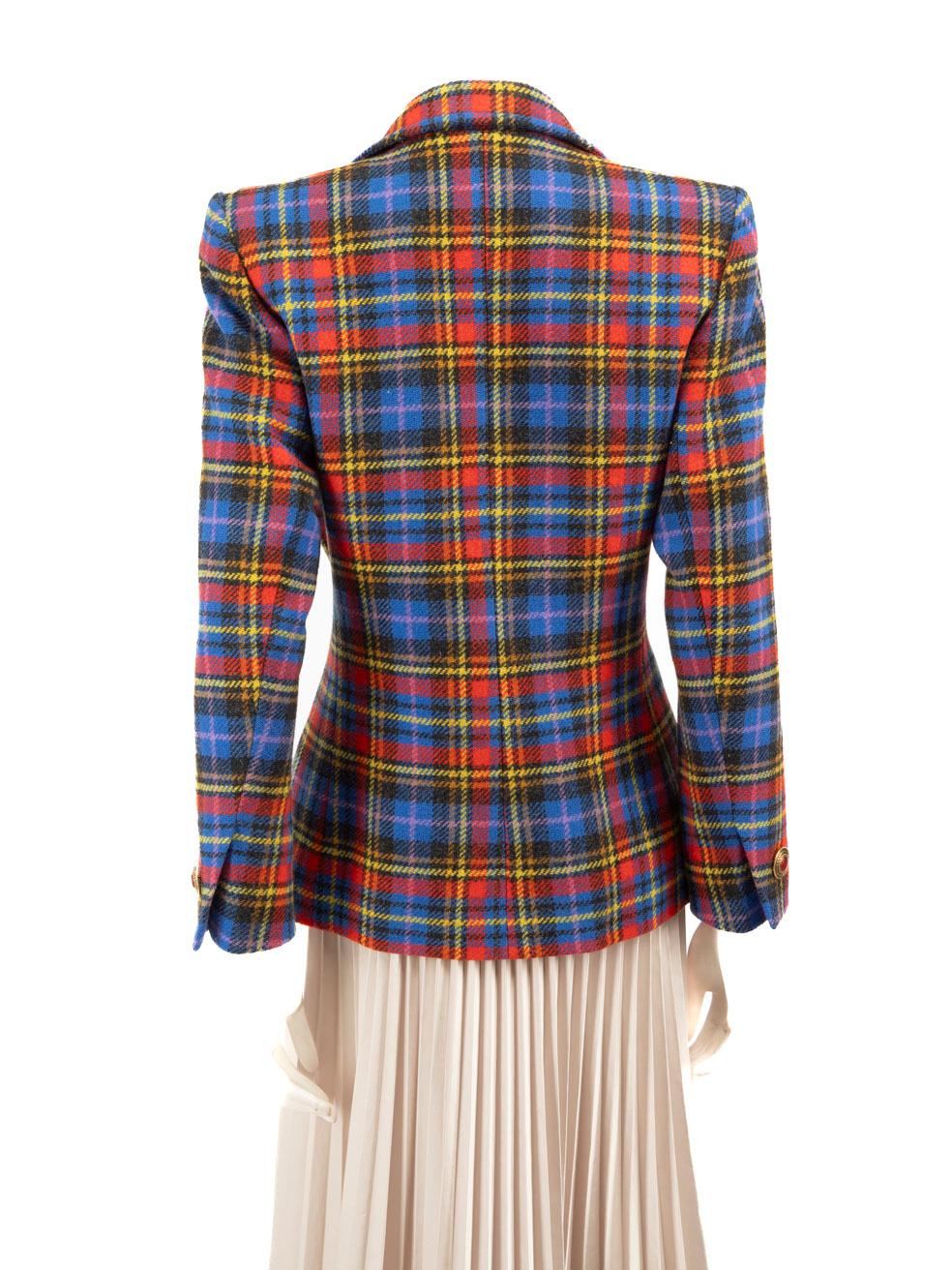 Gray Saint Laurent Wool Tartan Blazer Size M