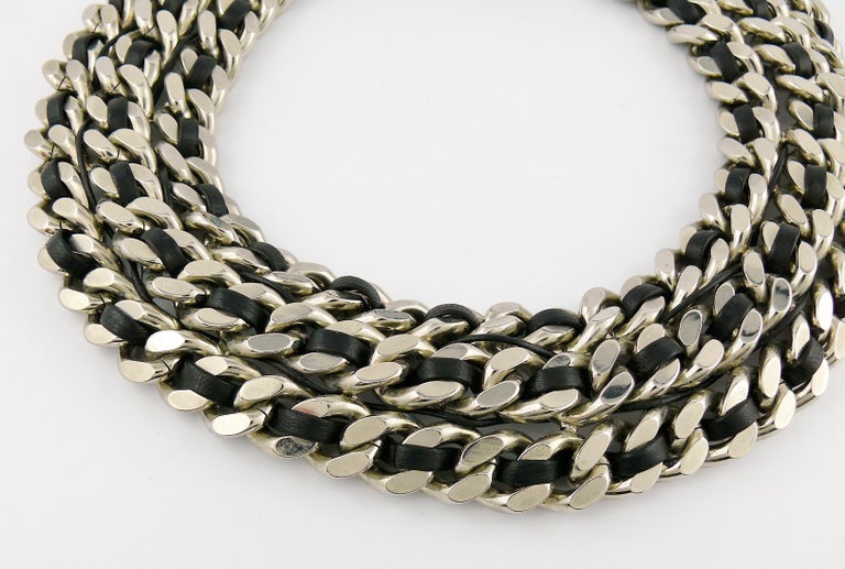 Saint Laurent Woven Leather Chunky Curb Chain Choker Necklace For Sale 2