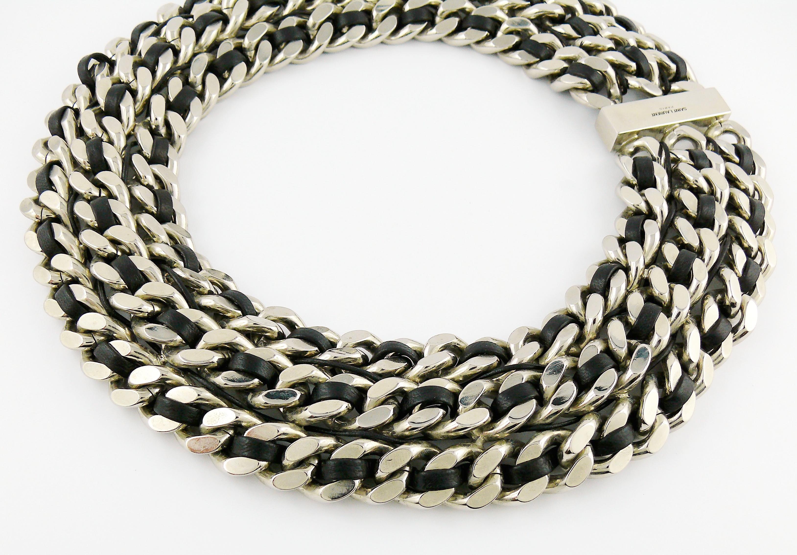 Women's Saint Laurent Woven Leather Chunky Curb Chain Choker Necklace
