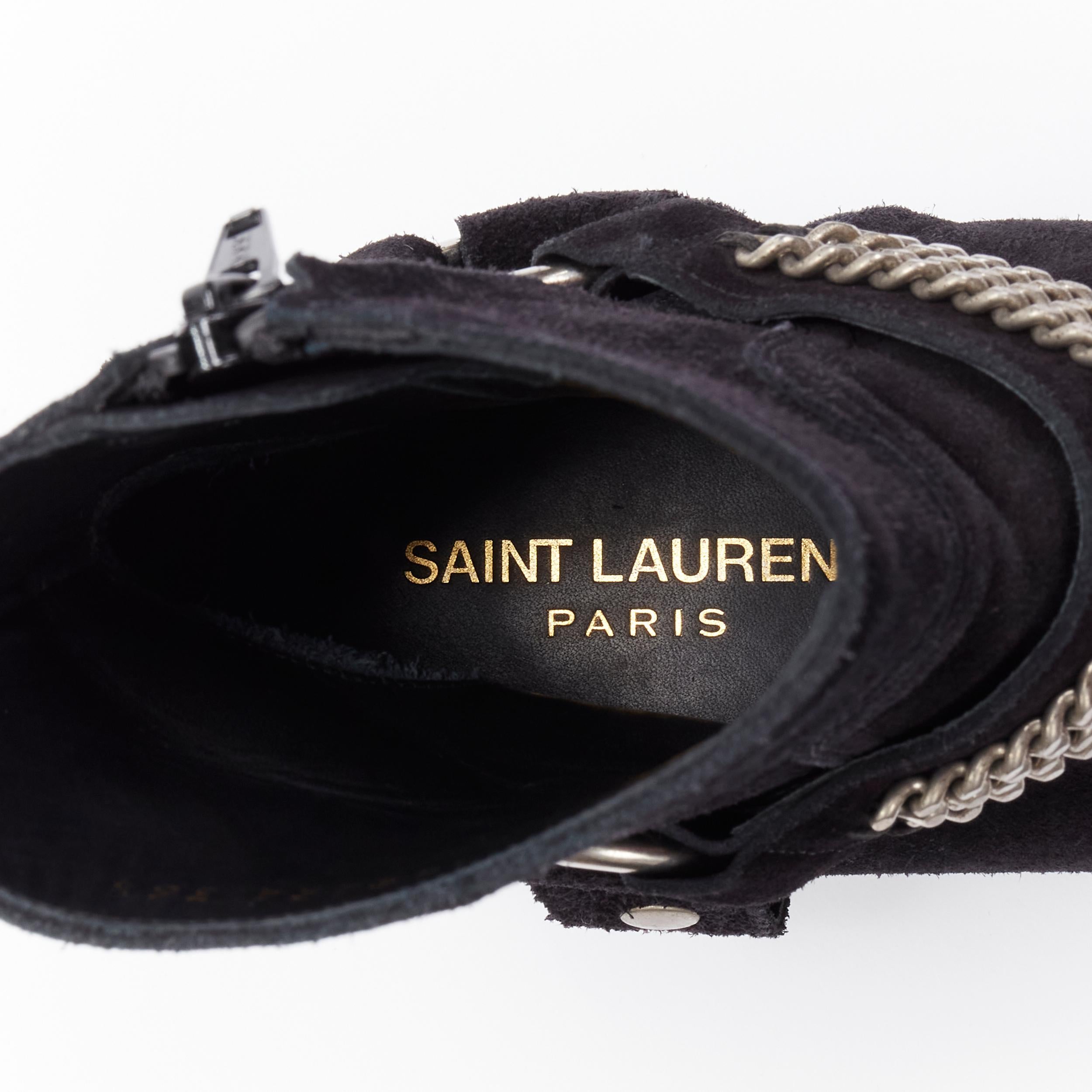 SAINT LAURENT Wyatt 40 black suede silver chain harness ankle boot EU36.5 For Sale 3