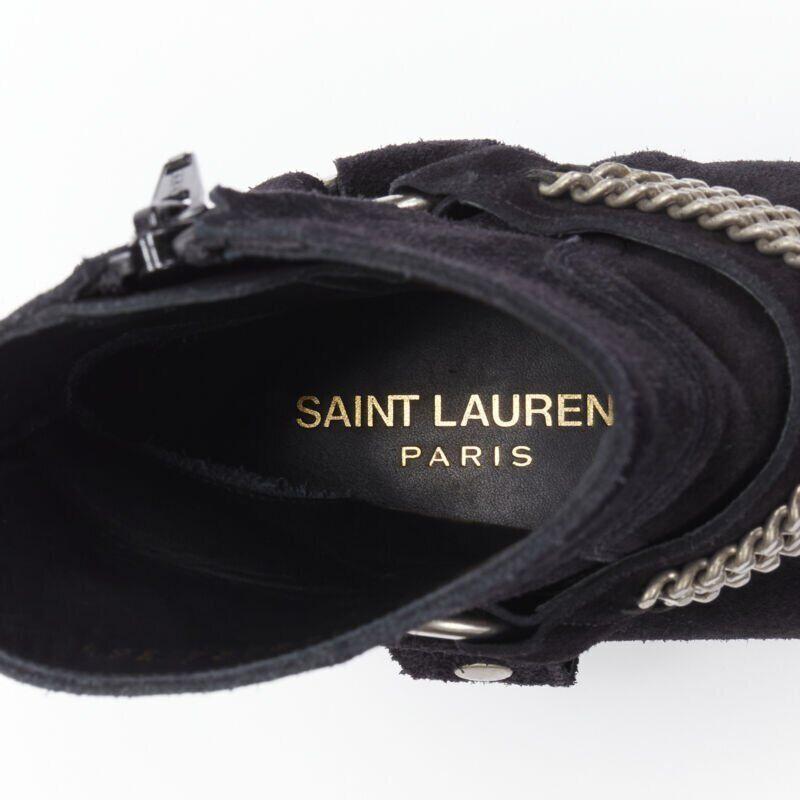 SAINT LAURENT Wyatt 40 botín de ante negro con arnés de cadena plateada EU36.5 en venta 6