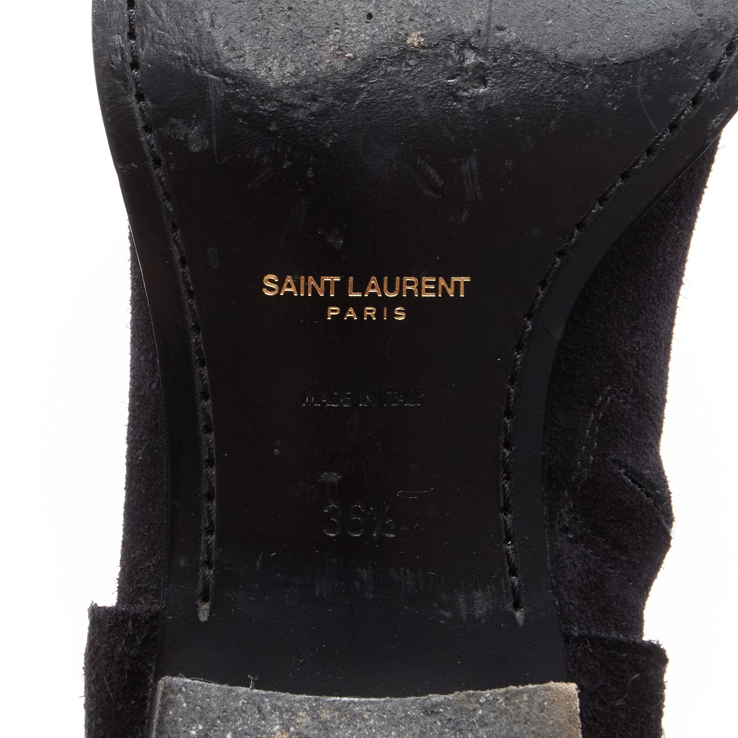 SAINT LAURENT Wyatt 40 black suede silver chain harness ankle boot EU36.5 For Sale 4