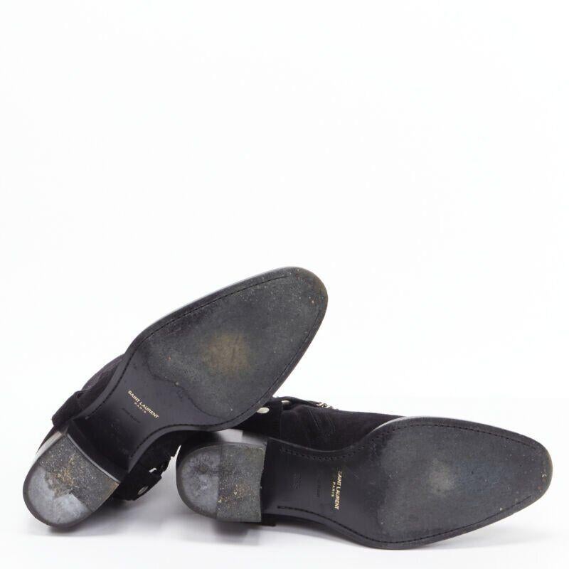 SAINT LAURENT Wyatt 40 botín de ante negro con arnés de cadena plateada EU36.5 en venta 8