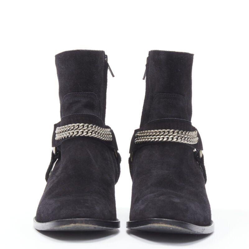 SAINT LAURENT Wyatt 40 botín de ante negro con arnés de cadena plateada EU36.5 Negro en venta