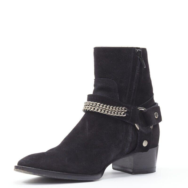 De las mujeres SAINT LAURENT Wyatt 40 botín de ante negro con arnés de cadena plateada EU36.5 en venta