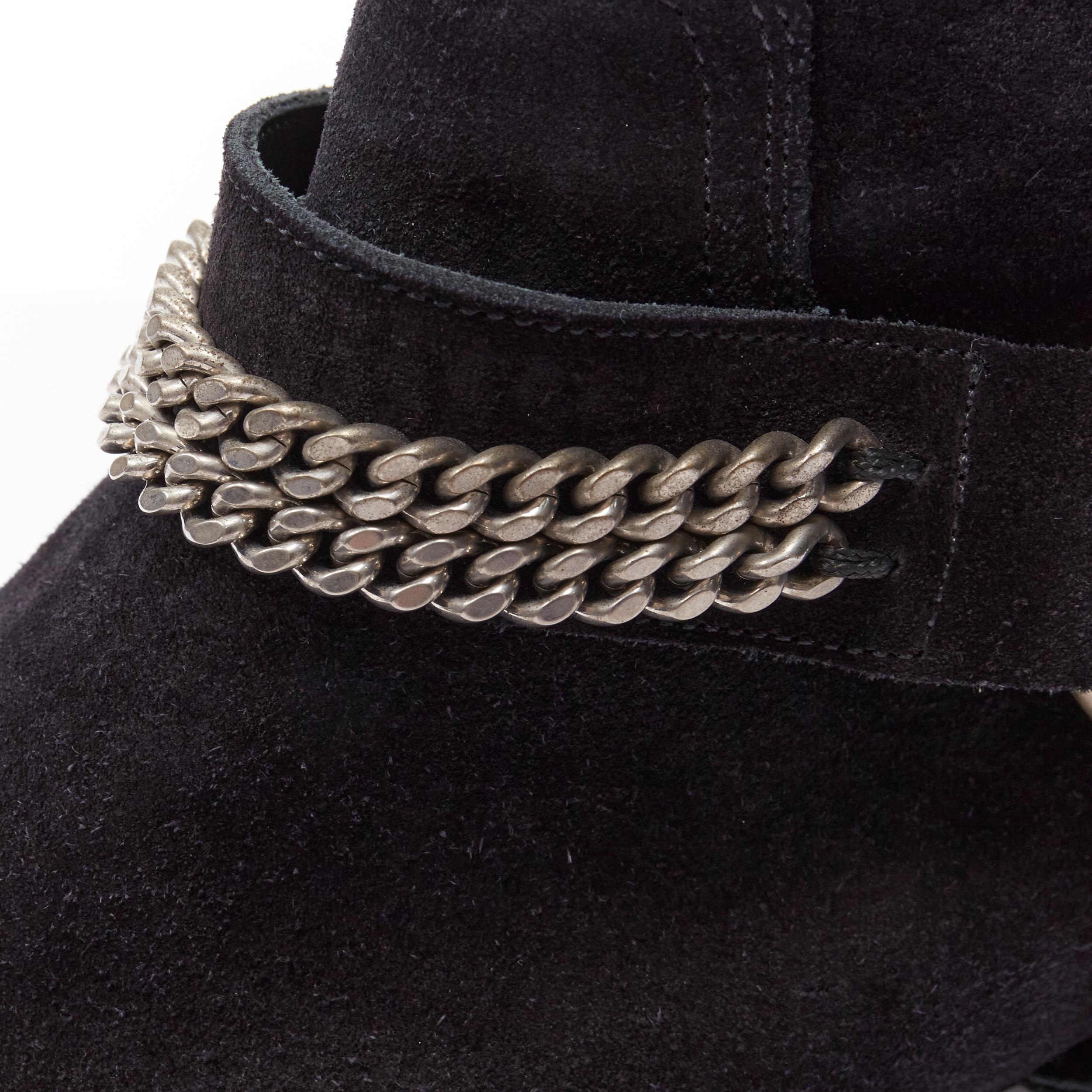 Women's SAINT LAURENT Wyatt 40 black suede silver chain harness ankle boot EU36.5 For Sale