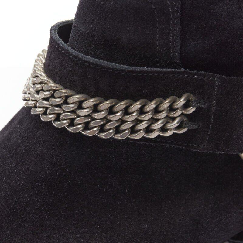 SAINT LAURENT Wyatt 40 botín de ante negro con arnés de cadena plateada EU36.5 en venta 3