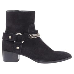 SAINT LAURENT Wyatt 40 botín de ante negro con arnés de cadena plateada EU36.5