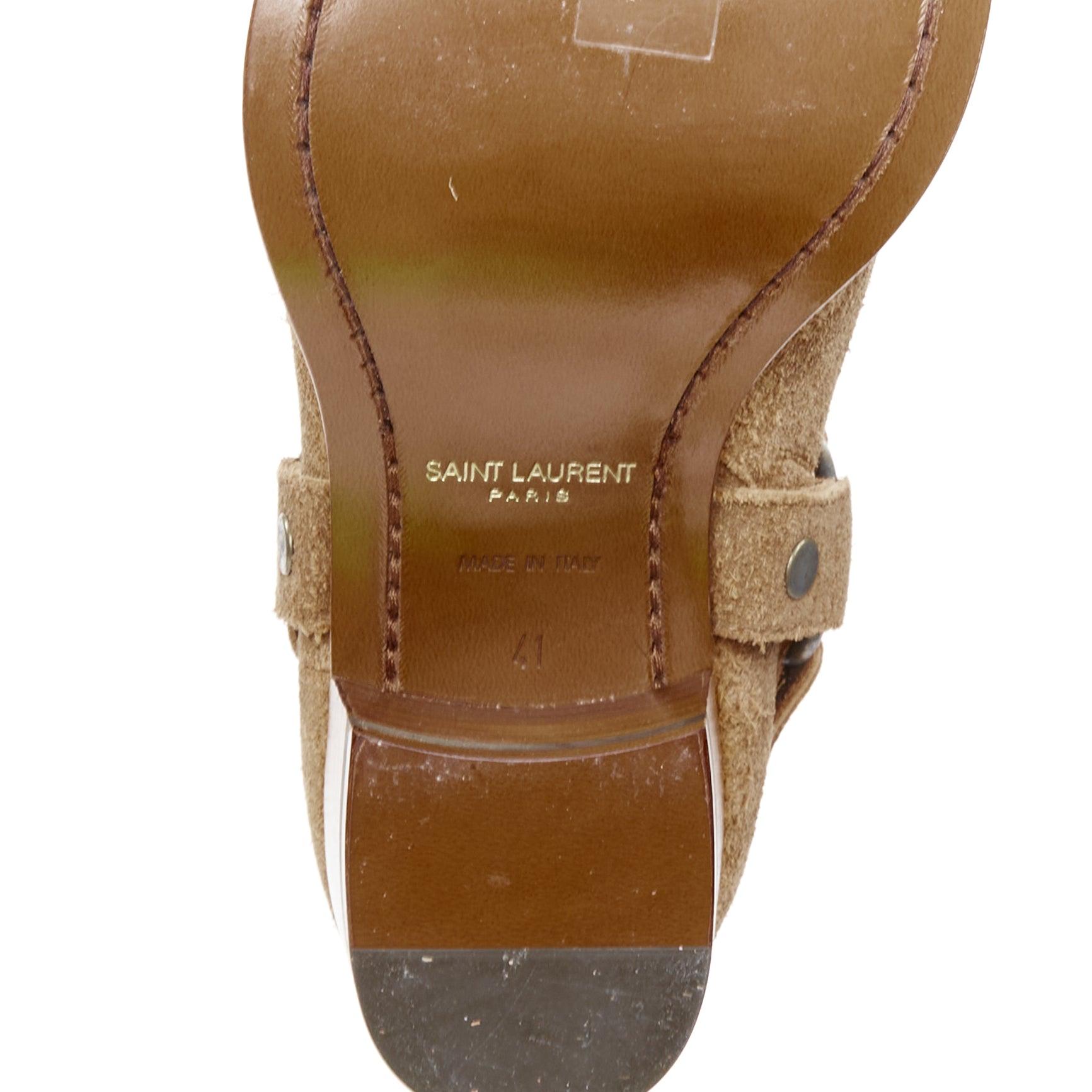 SAINT LAURENT Wyatt brown suede copper ring harness desert boots EU41 For Sale 6