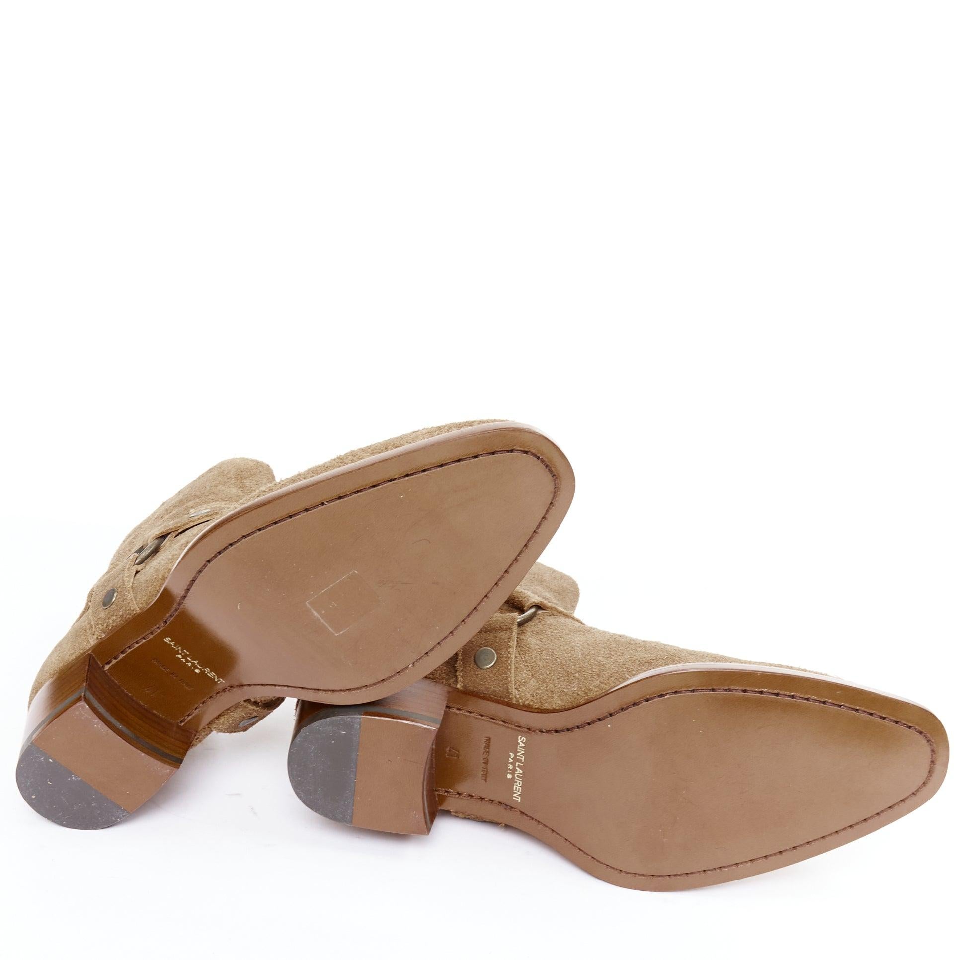SAINT LAURENT Wyatt brown suede copper ring harness desert boots EU41 For Sale 7