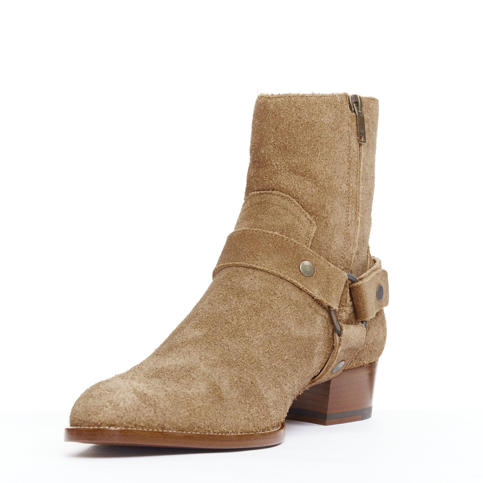 Men's SAINT LAURENT Wyatt brown suede copper ring harness desert boots EU41 For Sale