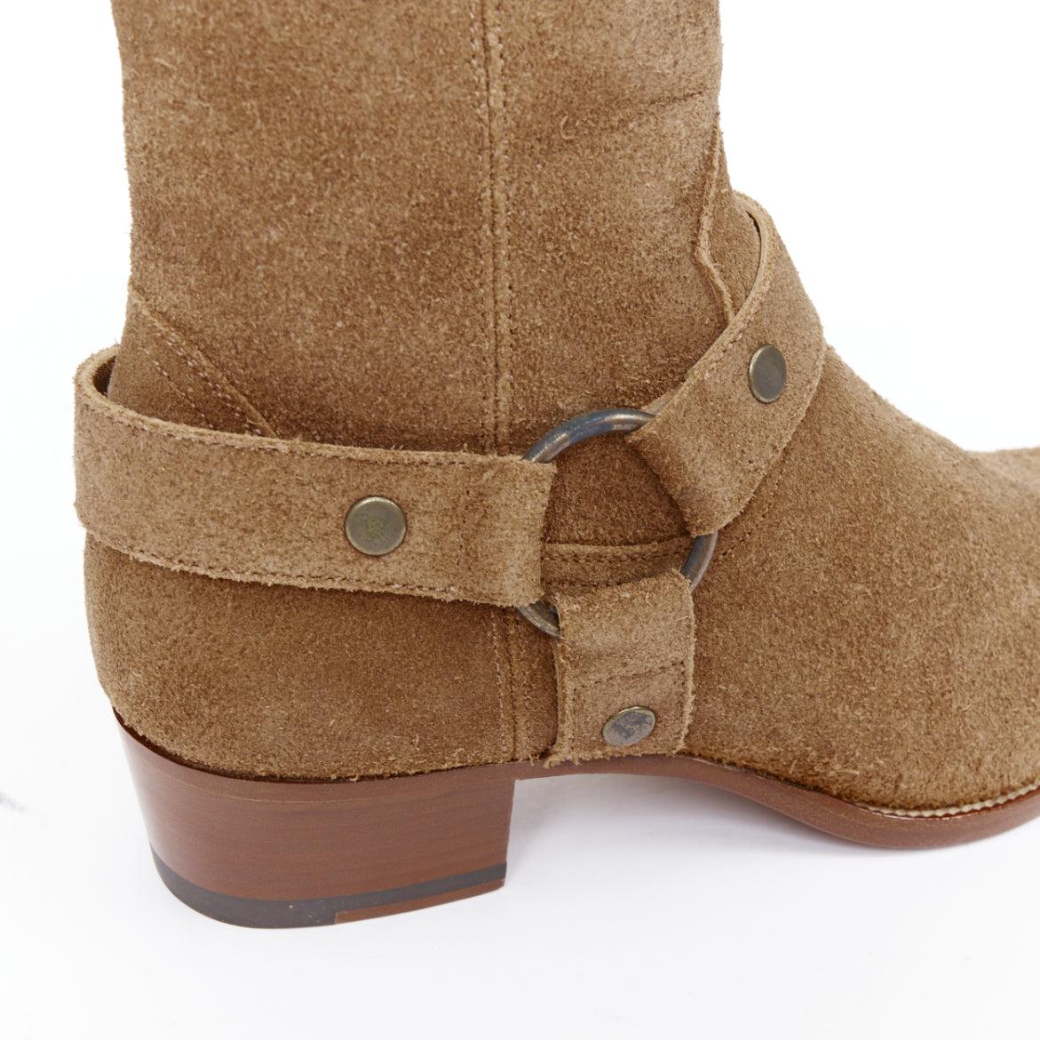 SAINT LAURENT Wyatt brown suede copper ring harness desert boots EU41 For Sale 3