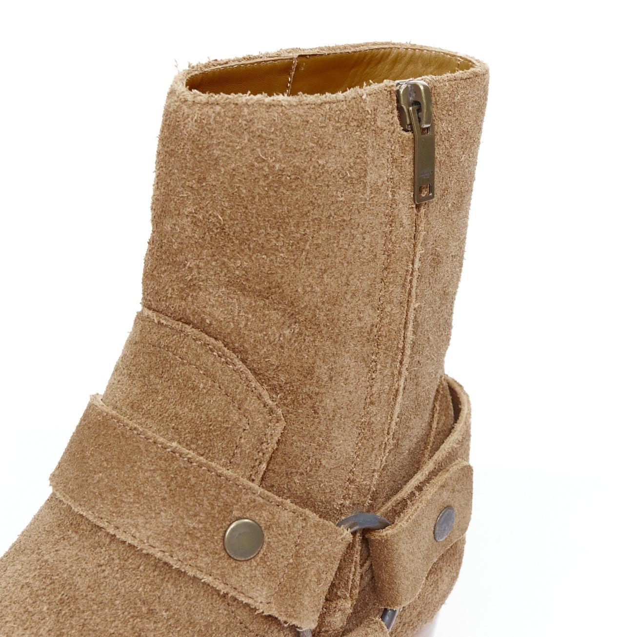 SAINT LAURENT Wyatt brown suede copper ring harness desert boots EU41 For Sale 4