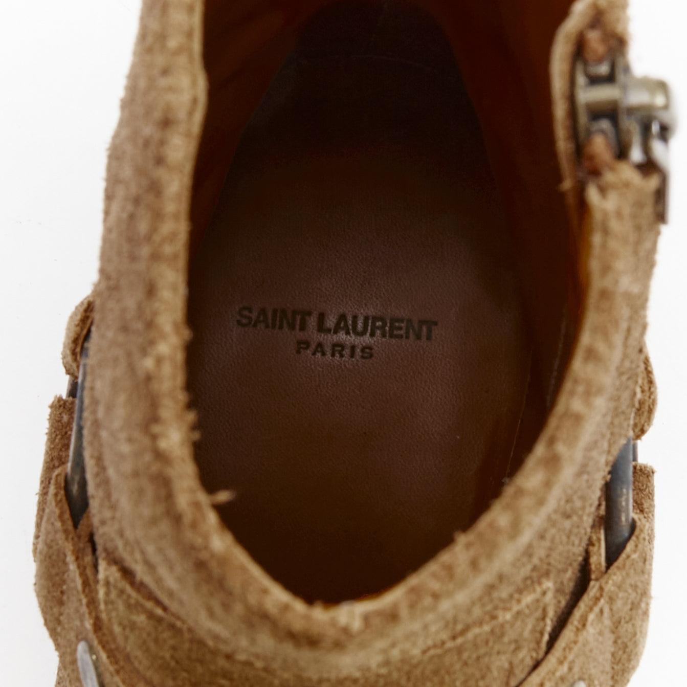 SAINT LAURENT Wyatt brown suede copper ring harness desert boots EU41 For Sale 5