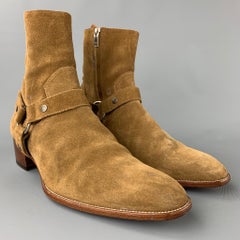 SAINT LAURENT Wyatt Size 12 Tan Leather Harness Ankle Boots