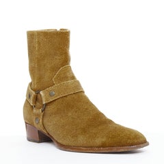 SAINT LAURENT Wyatt tan brown leather harness western boots EU41.5