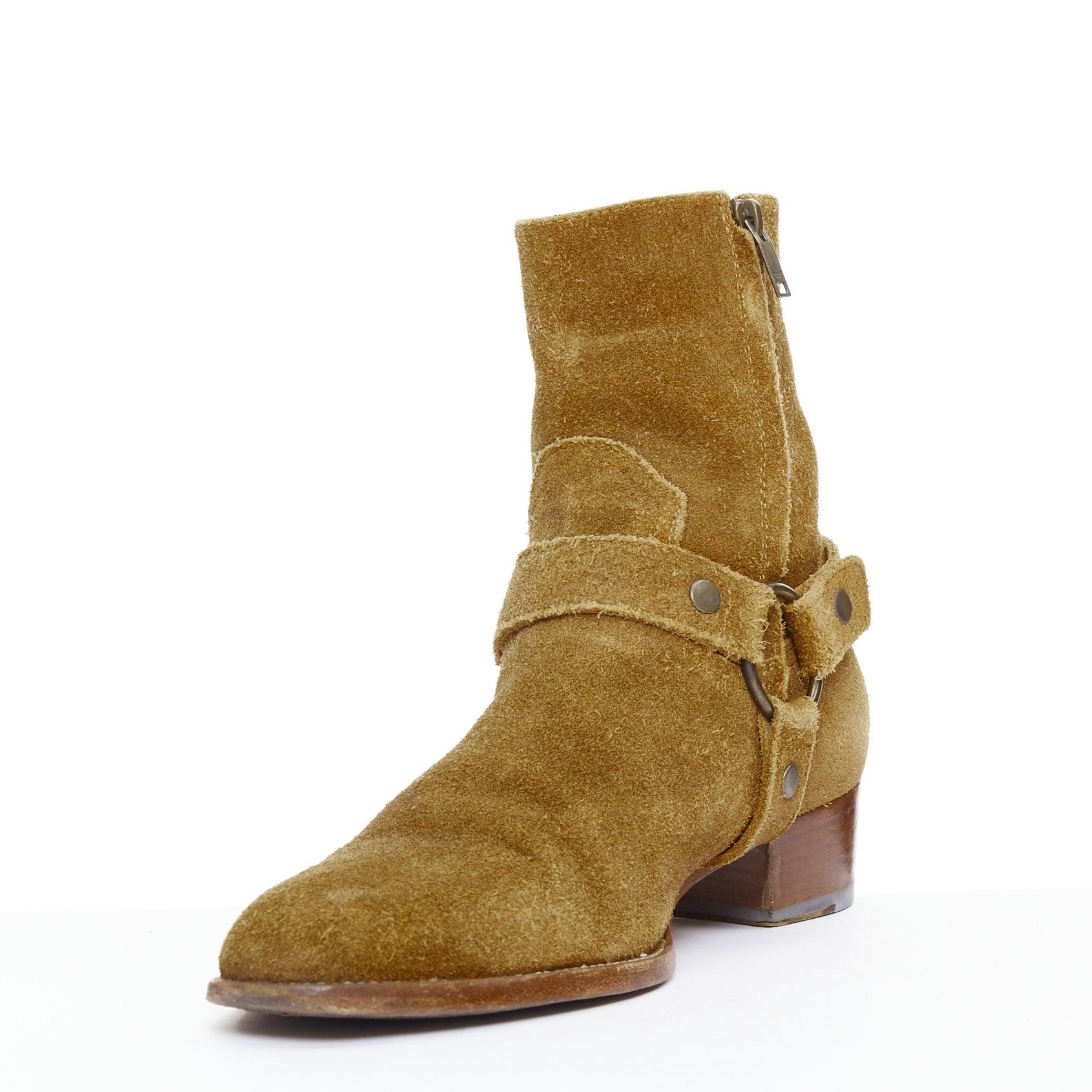 SAINT LAURENT Wyatt braun Leder Harness Western Stiefel EU41.5 Herren im Angebot
