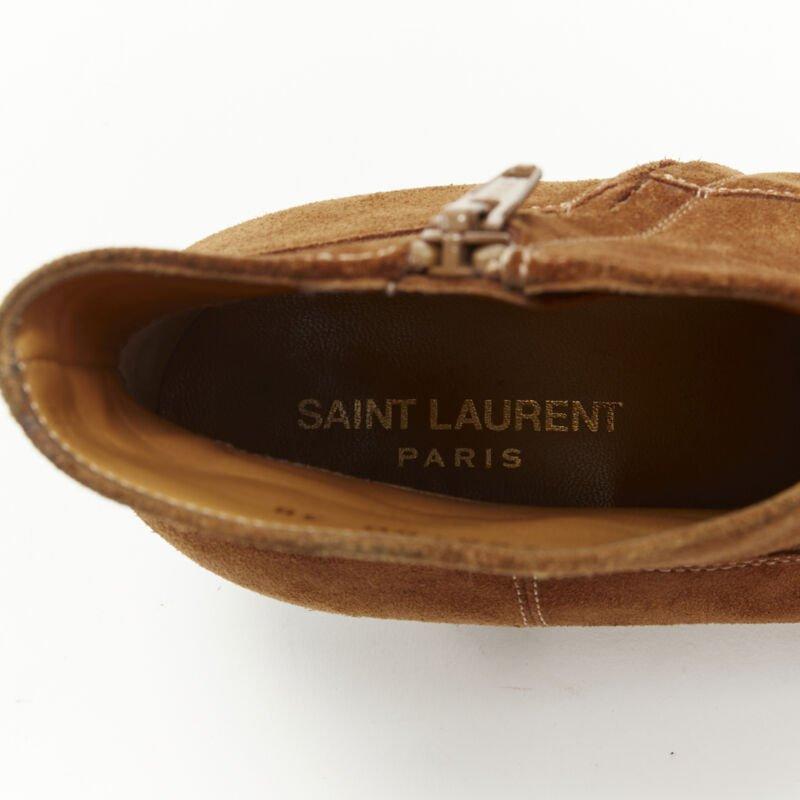 SAINT LAURENT Wyatt botín cubano punta de almendra de ante marrón tostado EU38 en venta 6